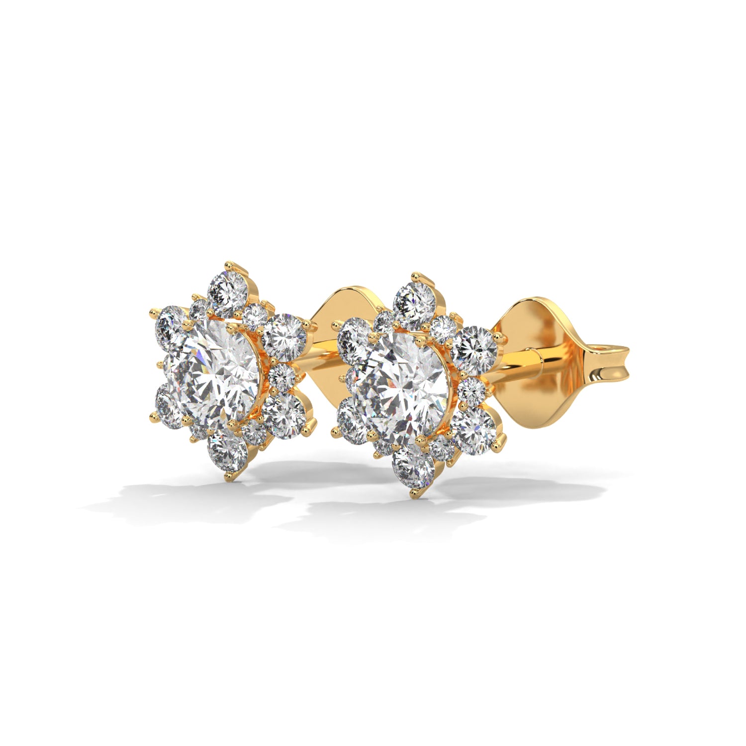 Lab-Grown Diamond Floral Cluster Stud Earrings in Yellow Gold