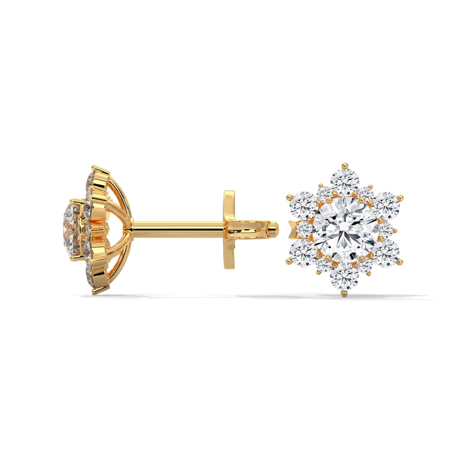Lab-Grown Diamond Floral Cluster Stud Earrings in Yellow Gold