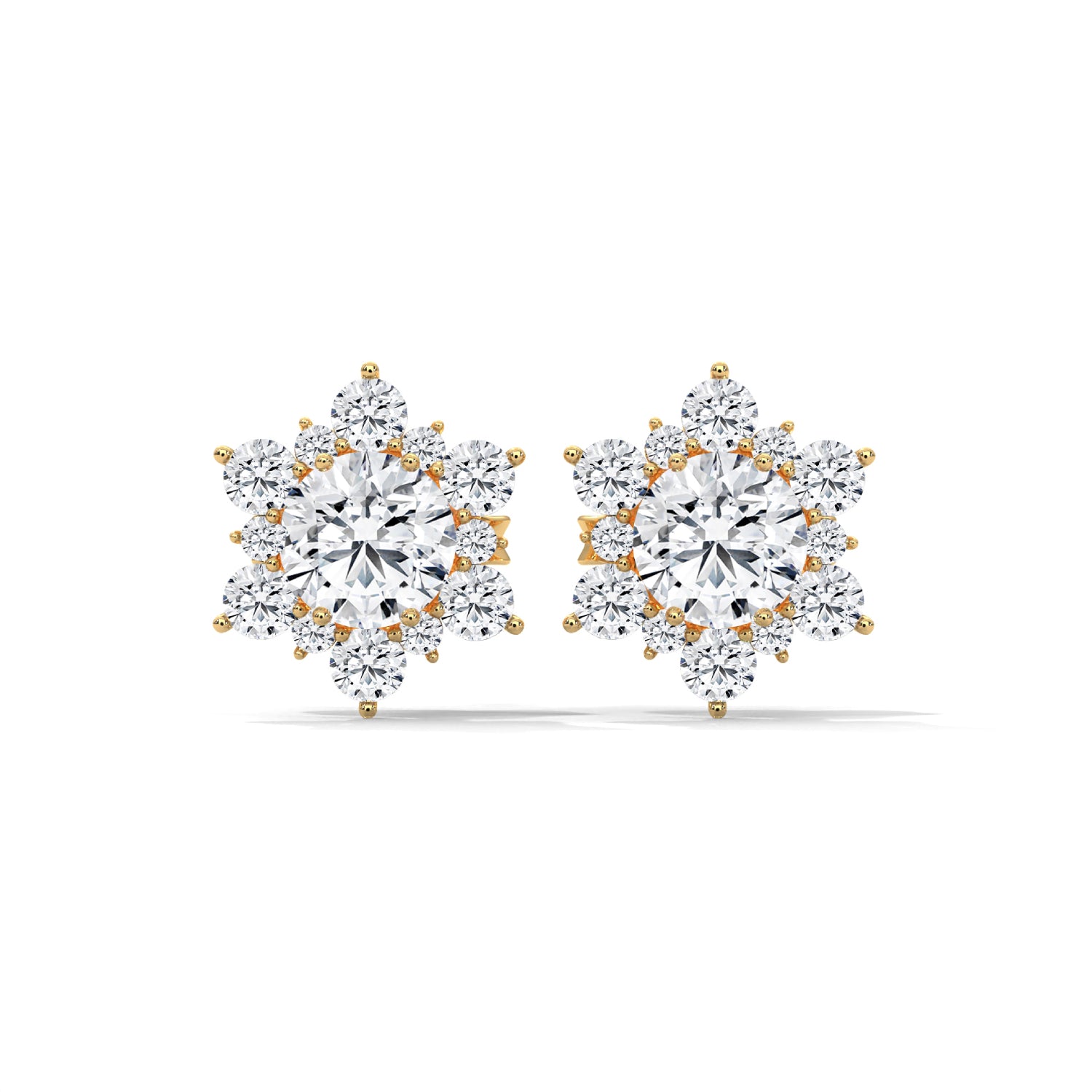 Lab-Grown Diamond Floral Cluster Stud Earrings in Yellow Gold