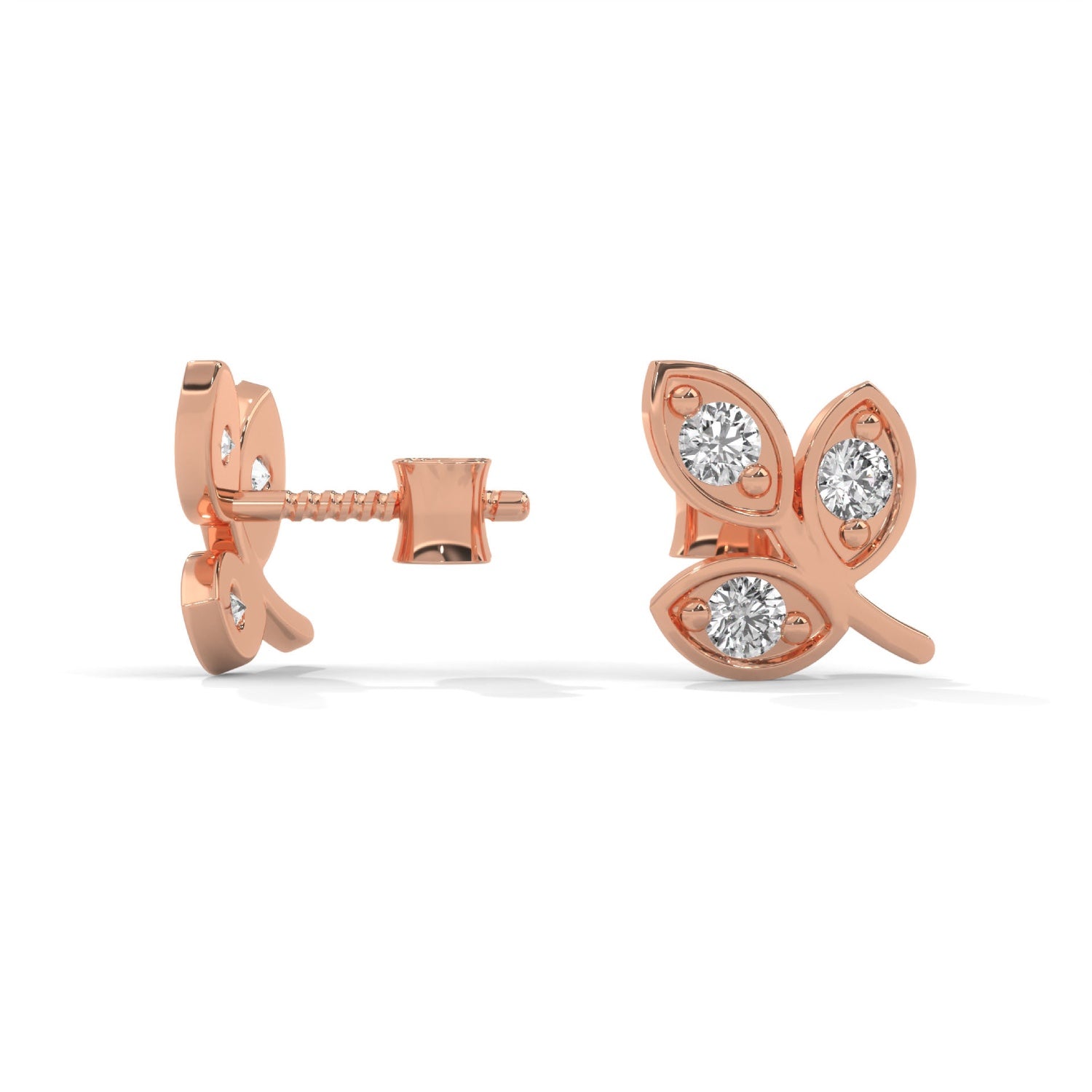 Lab-Grown Diamond Leaf Stud Earrings in Rose Gold