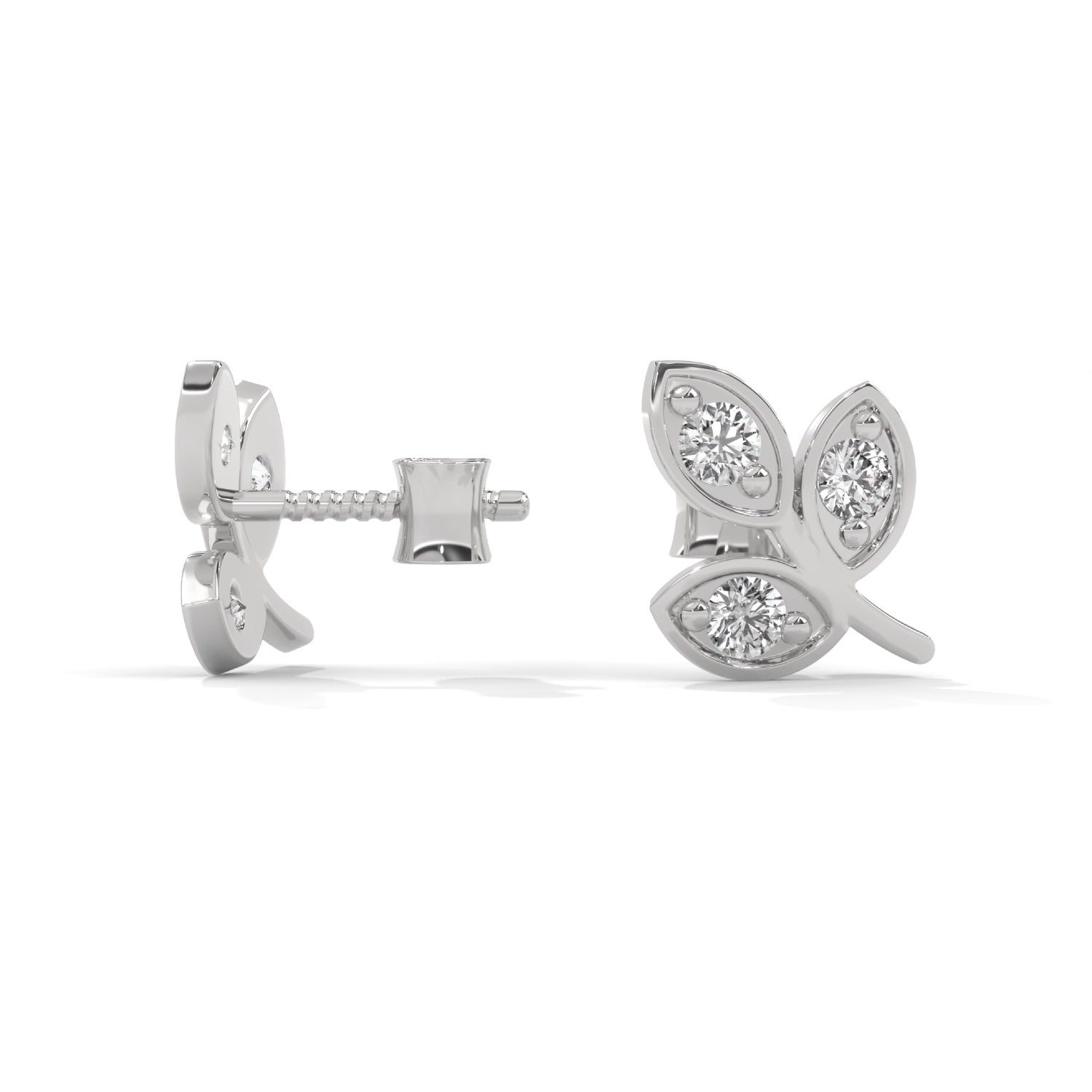 Lab-Grown Diamond Leaf Stud Earrings in White Gold