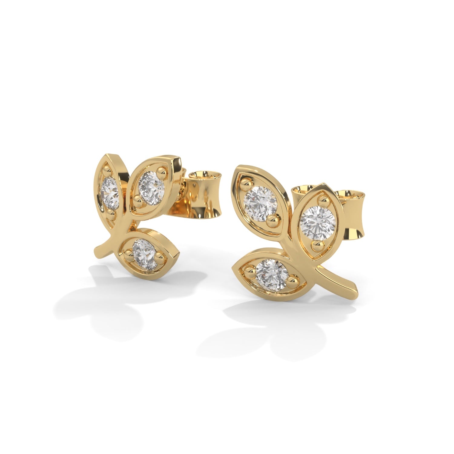 Lab-Grown Diamond Leaf Stud Earrings in Yellow Gold