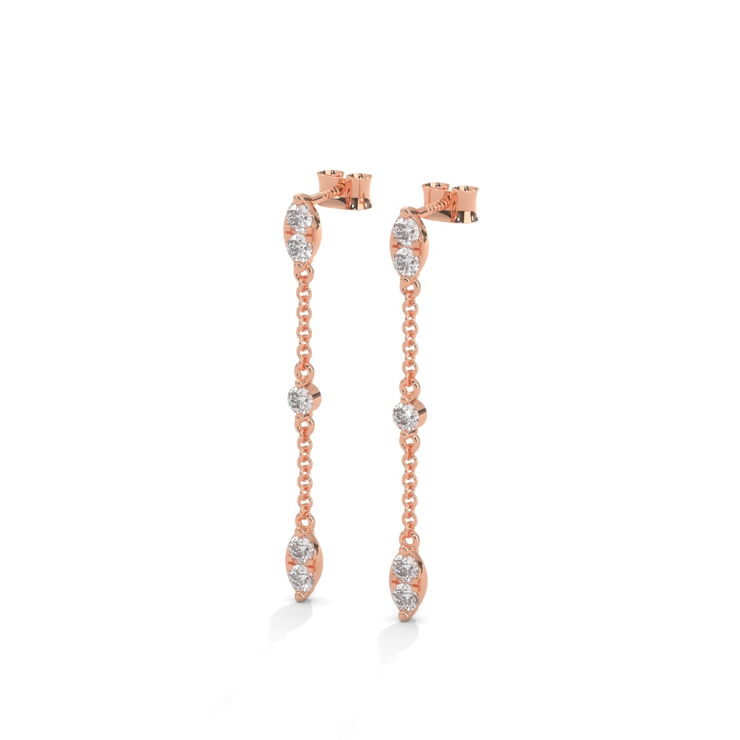 Lab-Grown Diamond Marquise Station Drop Chain Earrings in Rose Gold