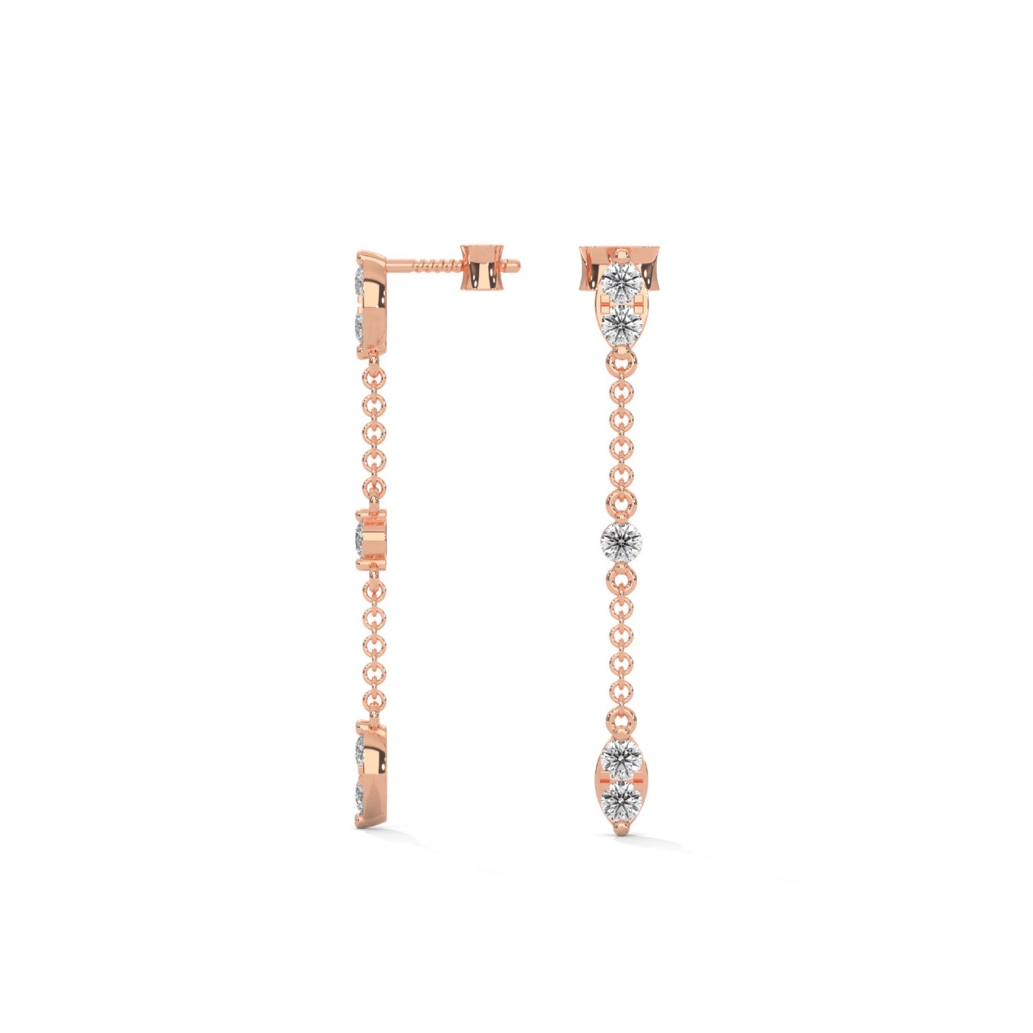 Lab-Grown Diamond Marquise Station Drop Chain Earrings in Rose Gold