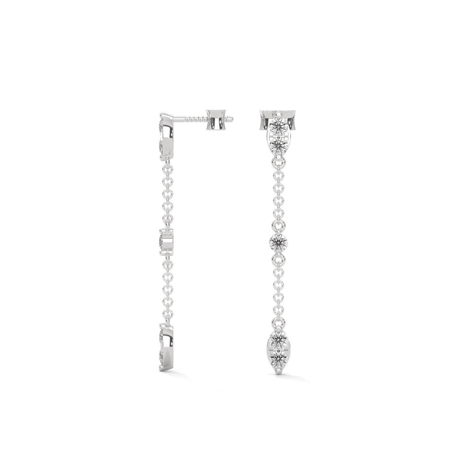 Lab-Grown Diamond Marquise Station Drop Chain Earrings in White Gold