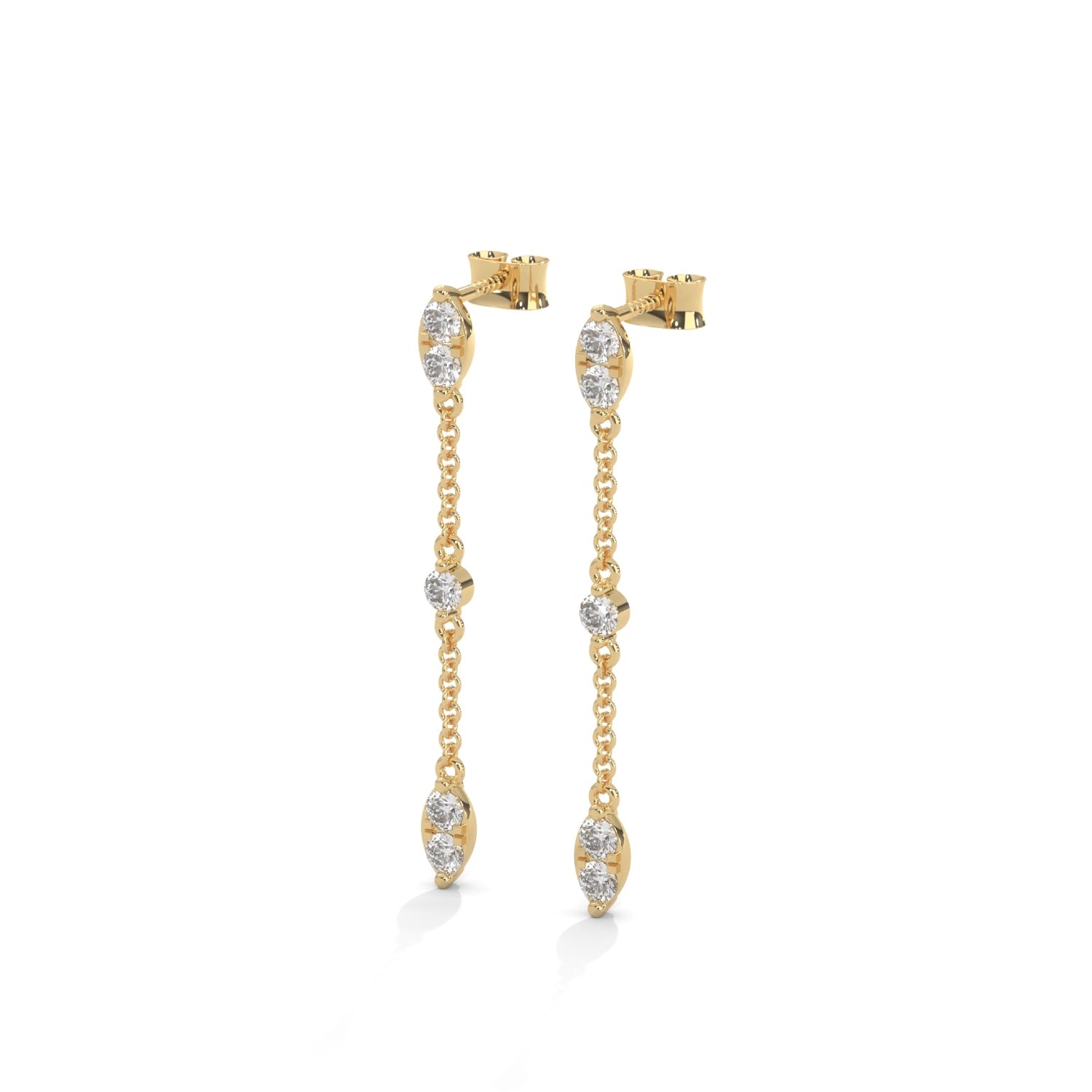 Lab-Grown Diamond Marquise Station Drop Chain Earrings in Yellow Gold