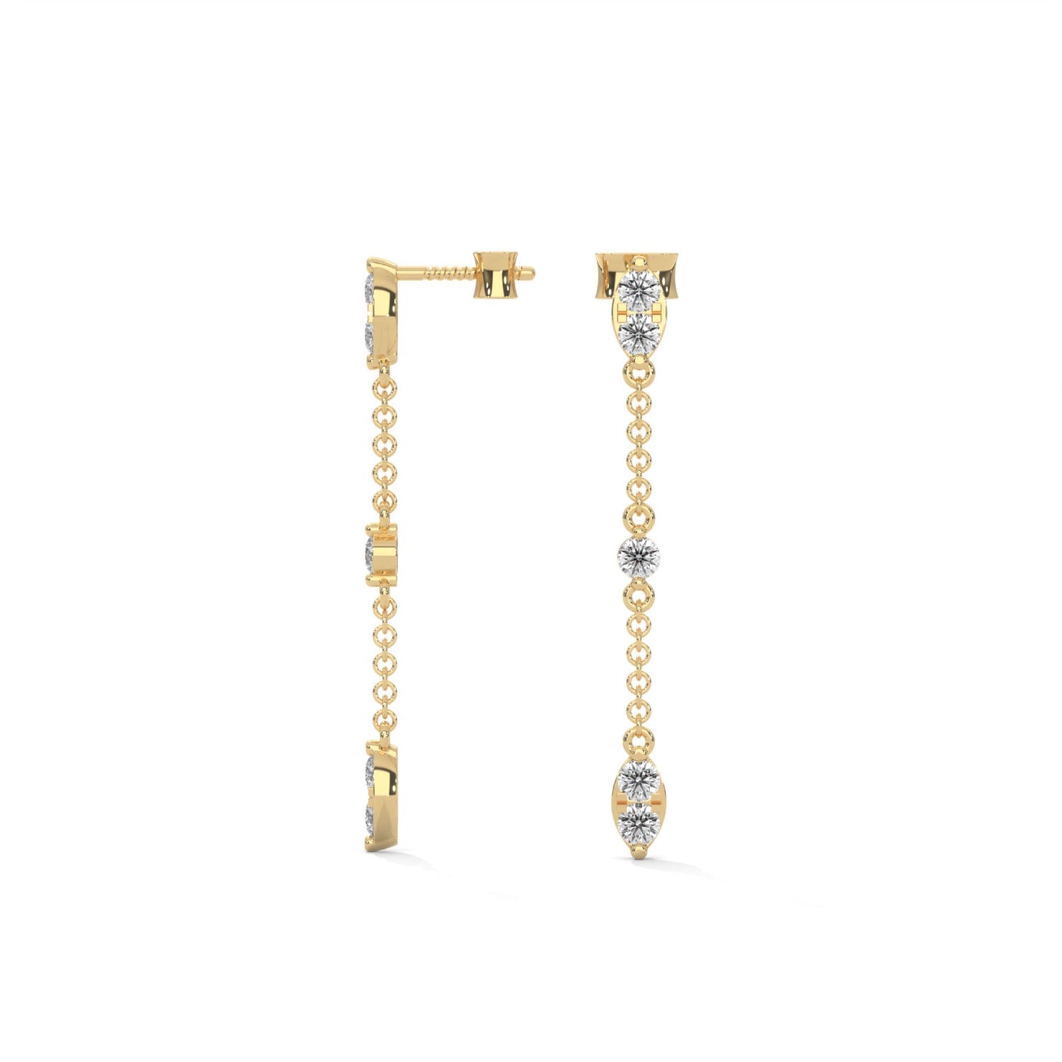 Lab-Grown Diamond Marquise Station Drop Chain Earrings in Yellow Gold