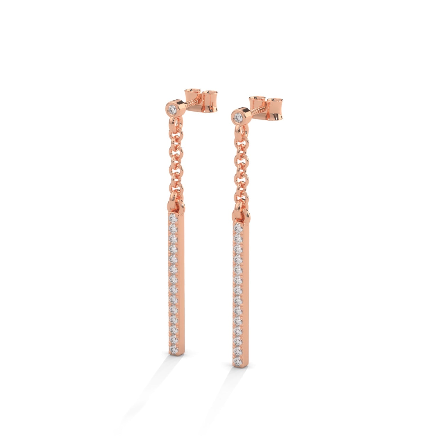 Lab-Grown Diamond Pavé Bar Drop Chain Earrings in Rose Gold