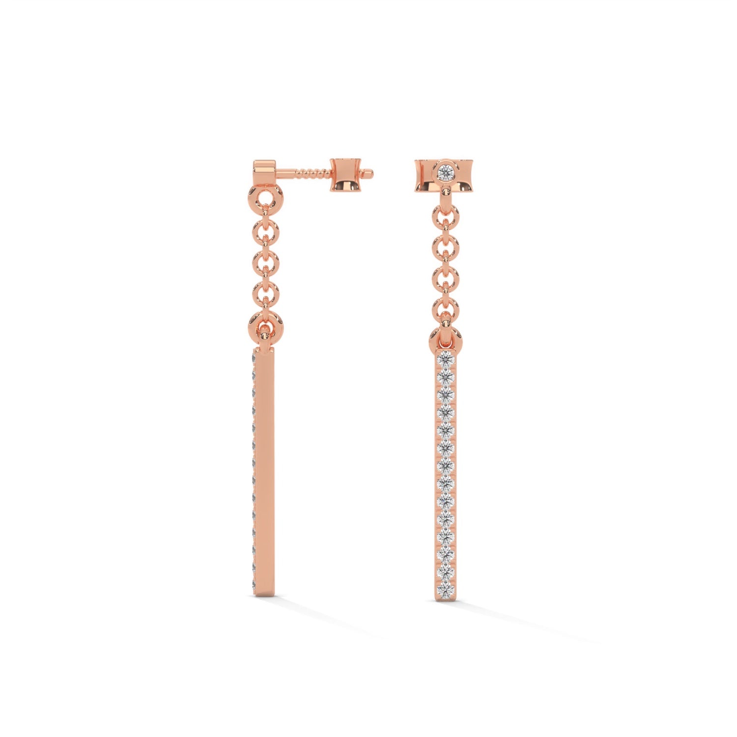 Lab-Grown Diamond Pavé Bar Drop Chain Earrings in Rose Gold