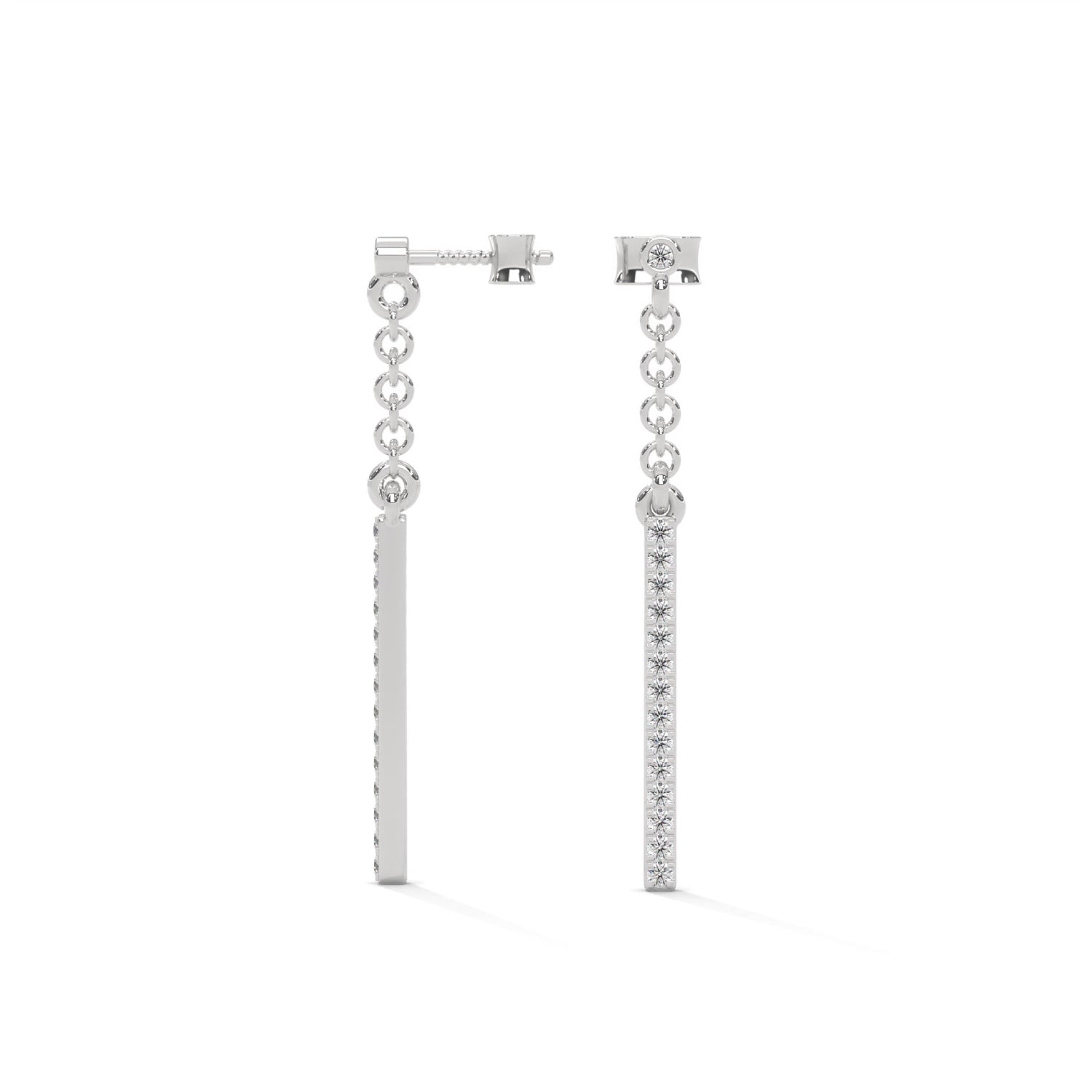 Lab-Grown Diamond Pavé Bar Drop Chain Earrings in White Gold