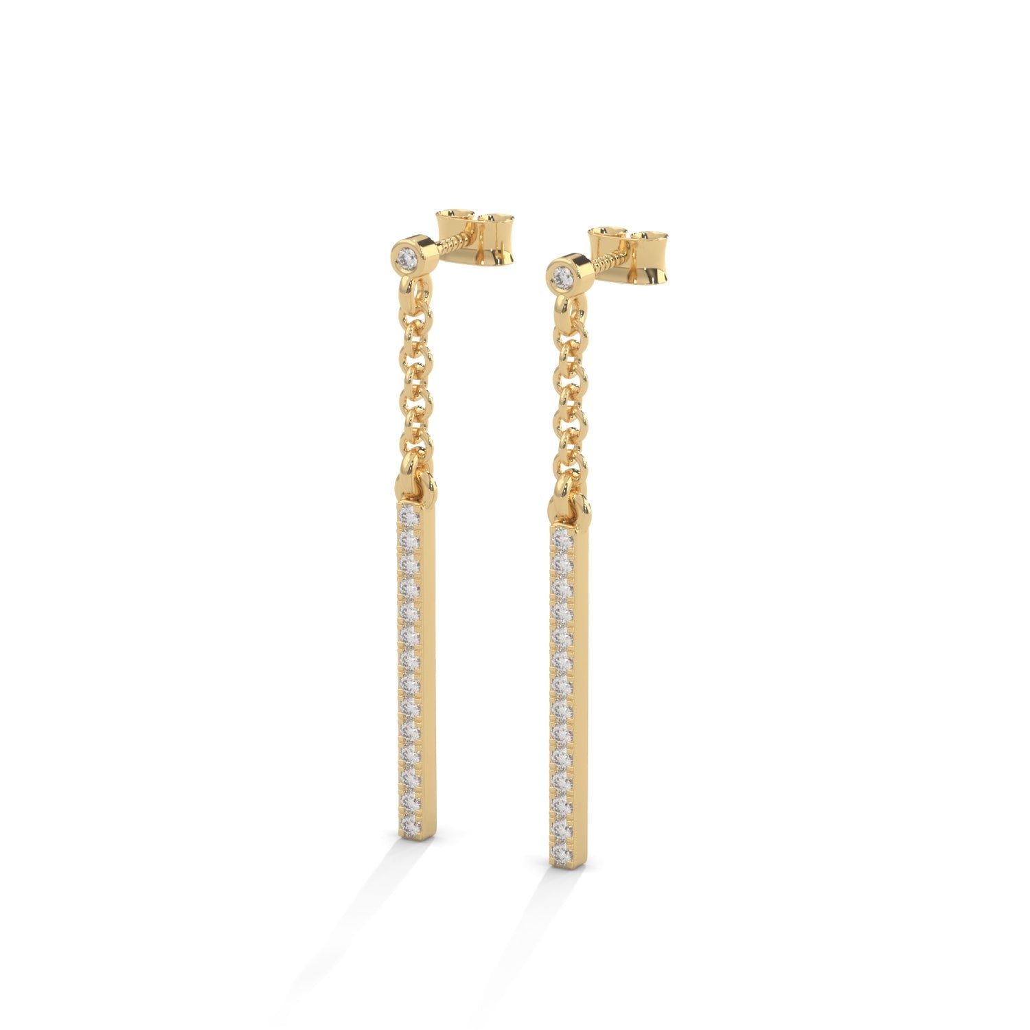 Lab-Grown Diamond Pavé Bar Drop Chain Earrings in Yellow Gold