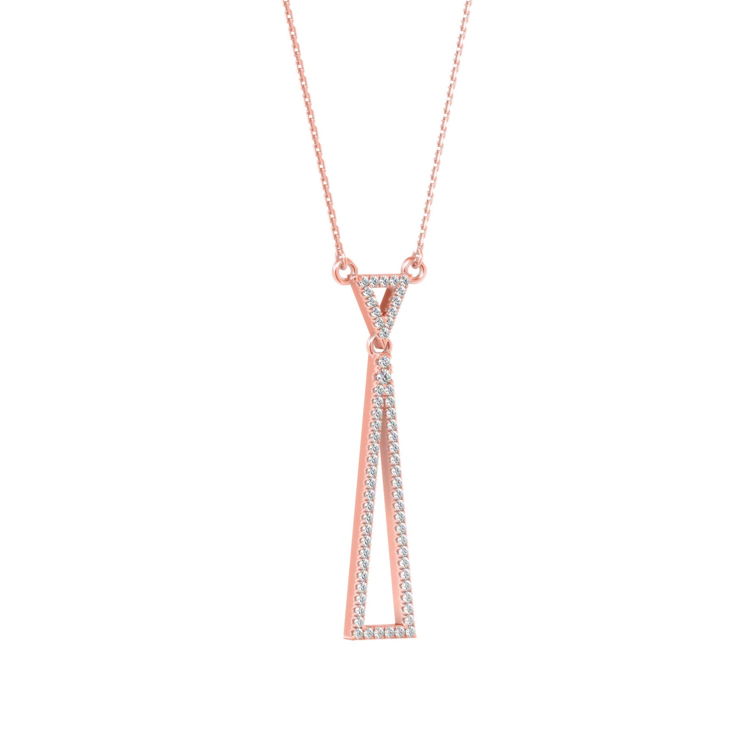 Lab-Grown Diamond Pavé Double Triangle Drop Pendant in Rose Gold