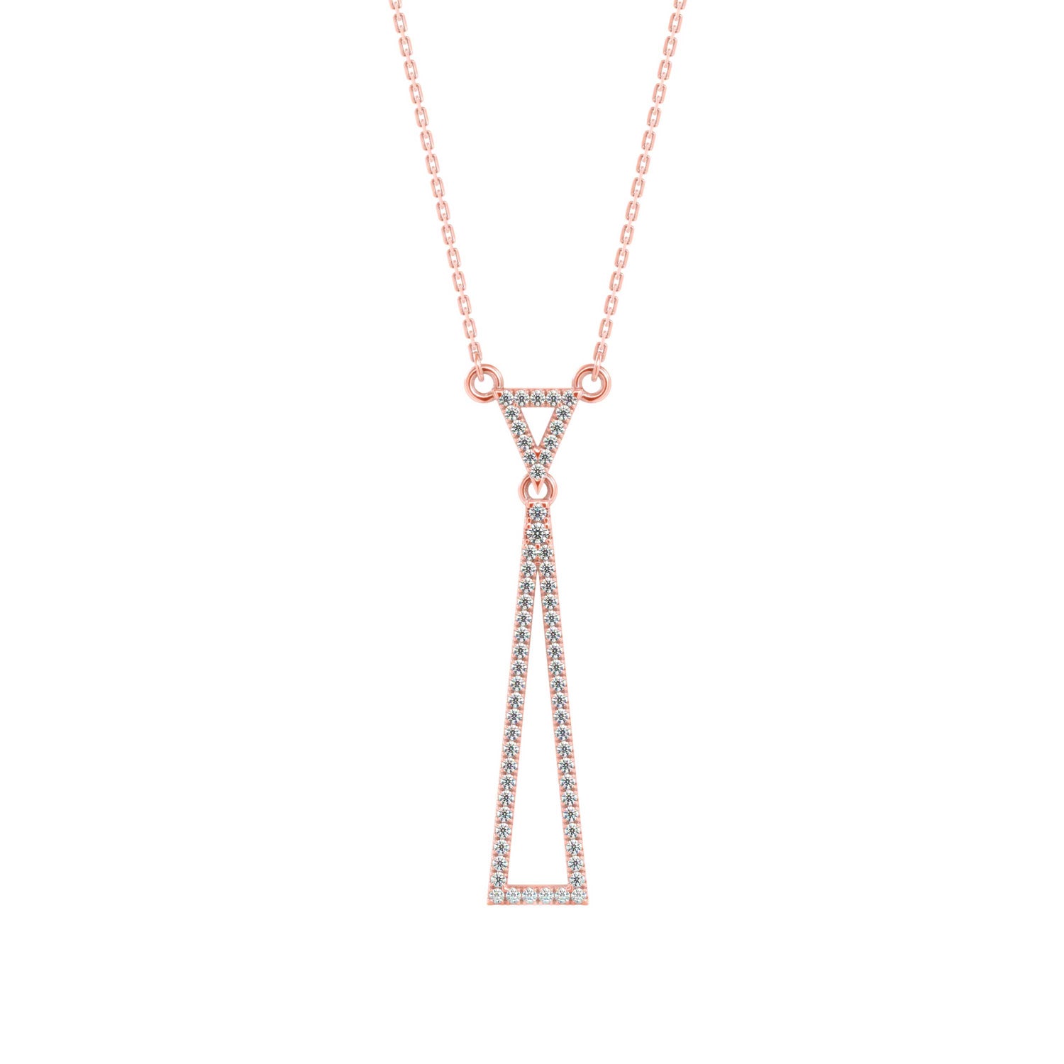 Lab-Grown Diamond Pavé Double Triangle Drop Pendant in Rose Gold