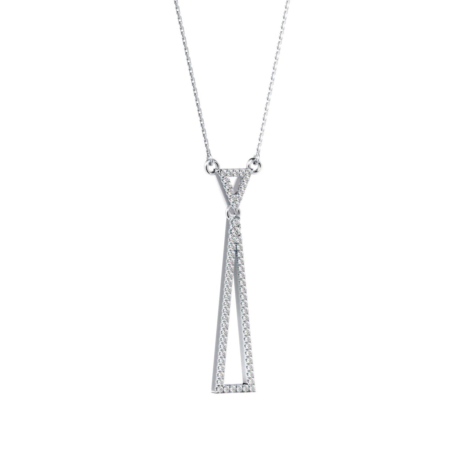Lab-Grown Diamond Pavé Double Triangle Drop Pendant in White Gold