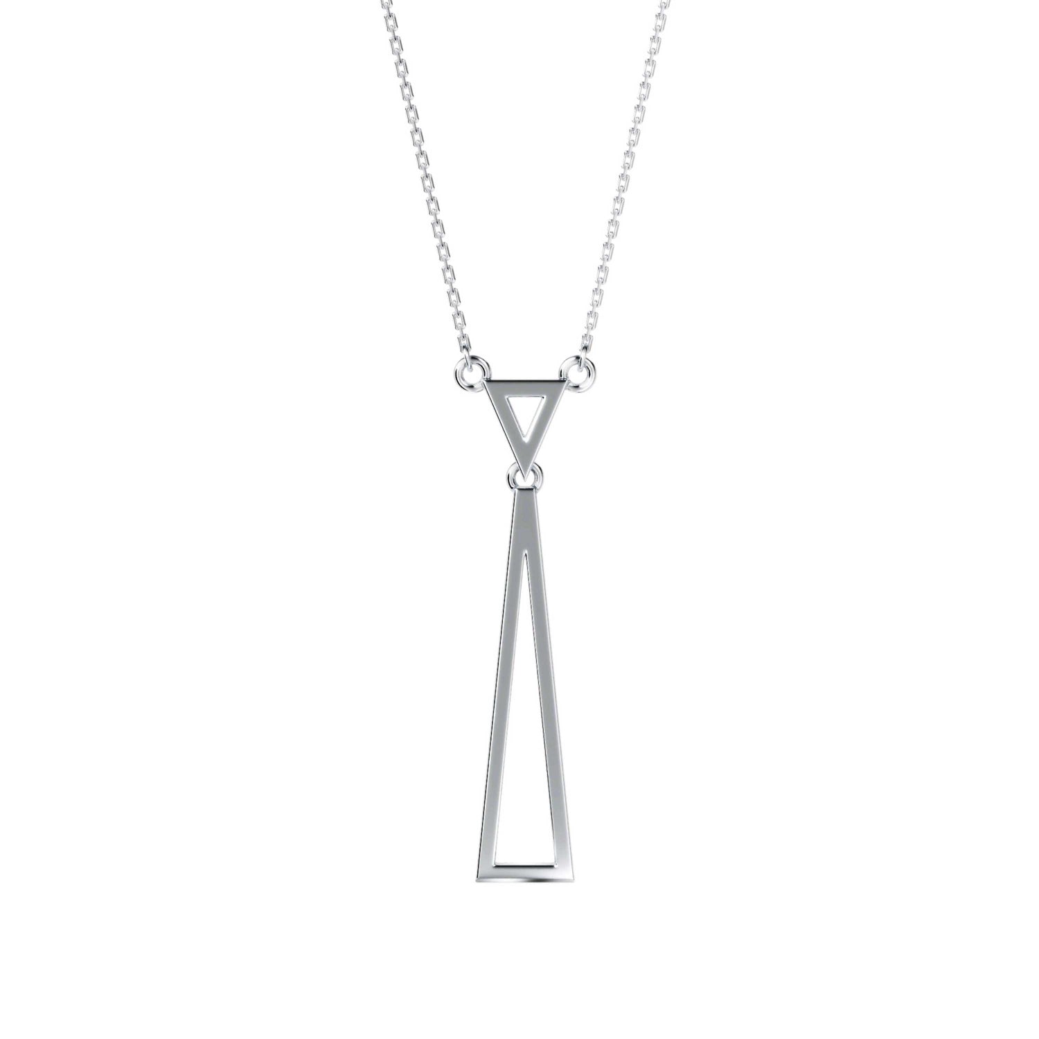 Lab-Grown Diamond Pavé Double Triangle Drop Pendant in White Gold