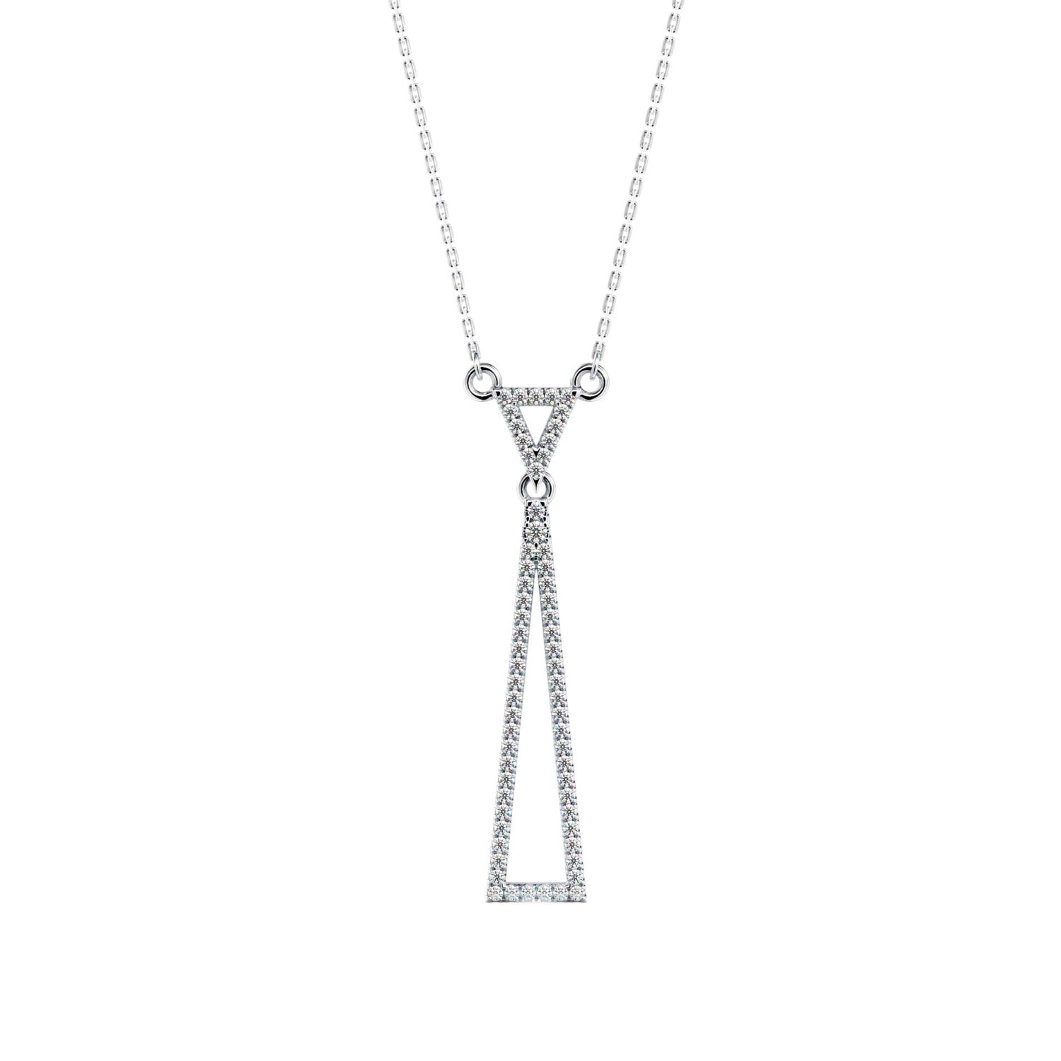 Lab-Grown Diamond Pavé Double Triangle Drop Pendant in White Gold