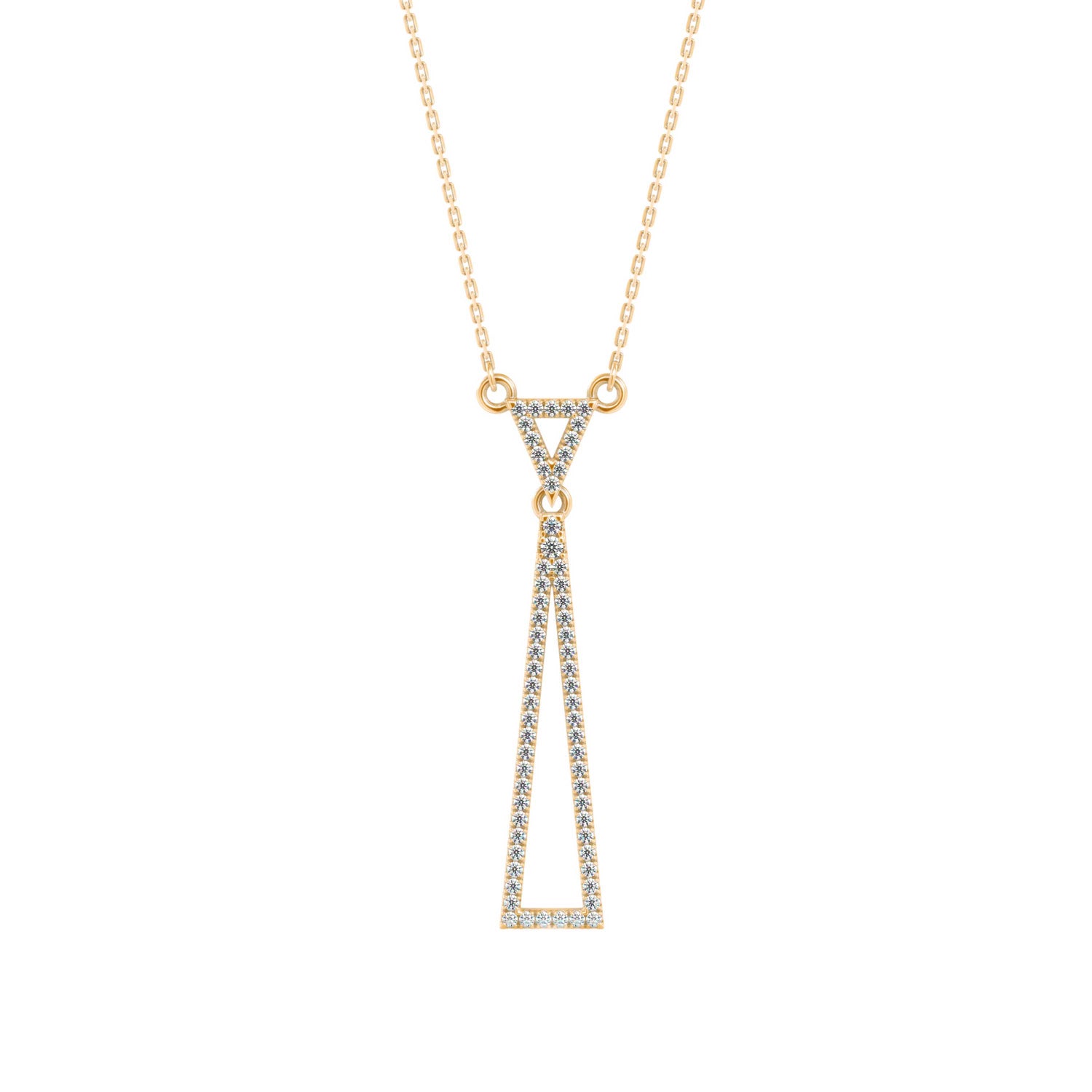 Lab-Grown Diamond Pavé Double Triangle Drop Pendant in Yellow Gold