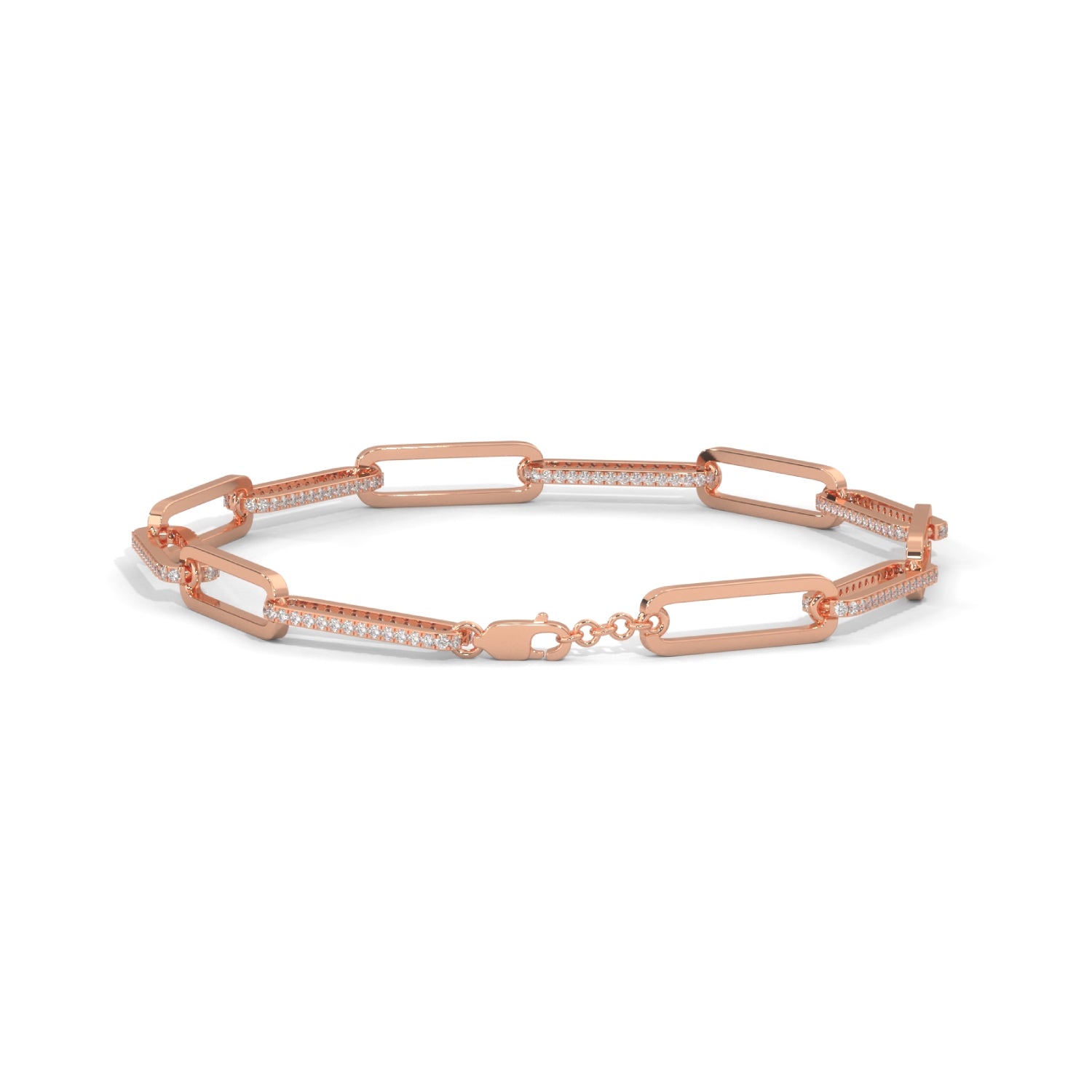 Lab-Grown Diamond Pavé Elongated Link Bracelet in Rose Gold