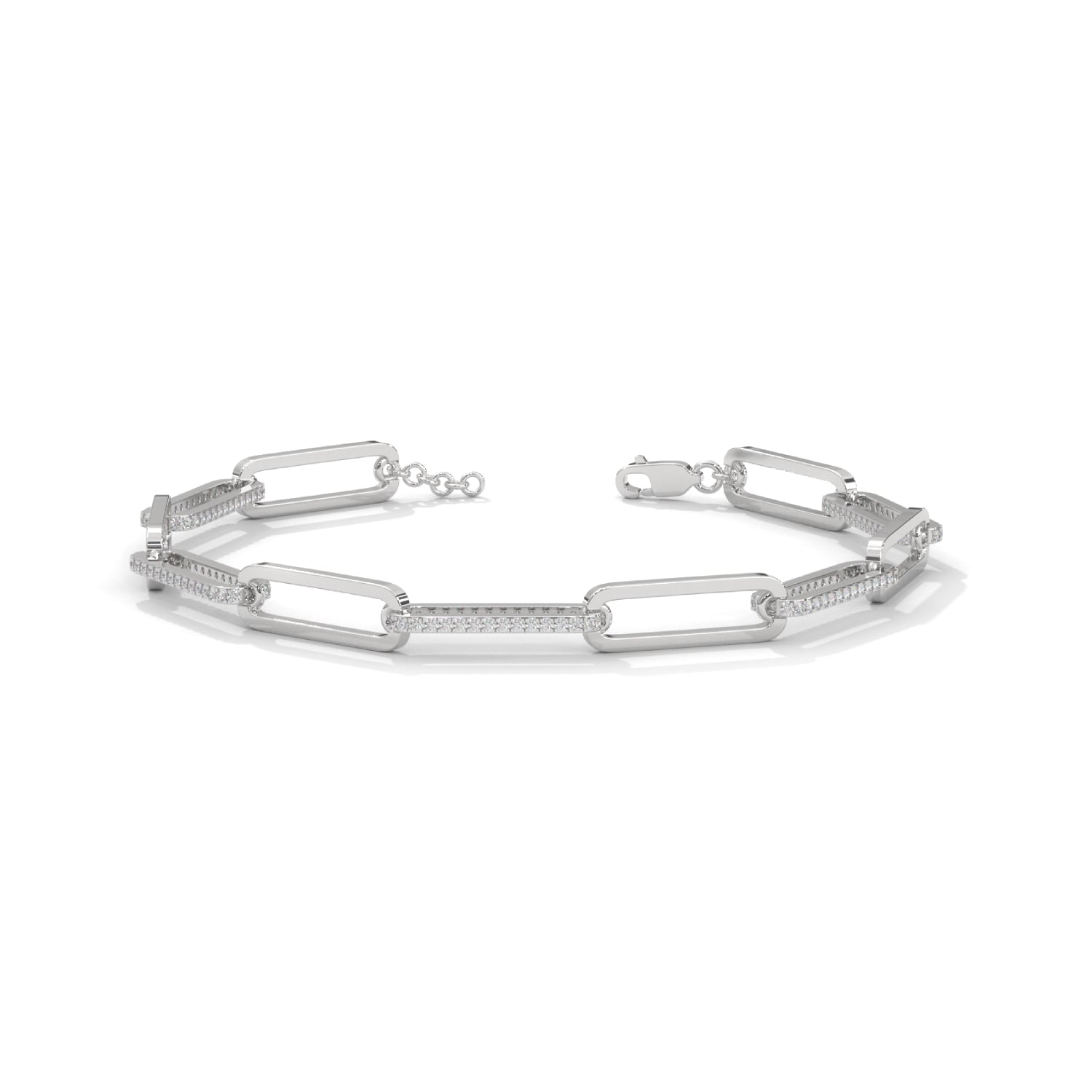 Lab-Grown Diamond Pavé Elongated Link Bracelet in White Gold