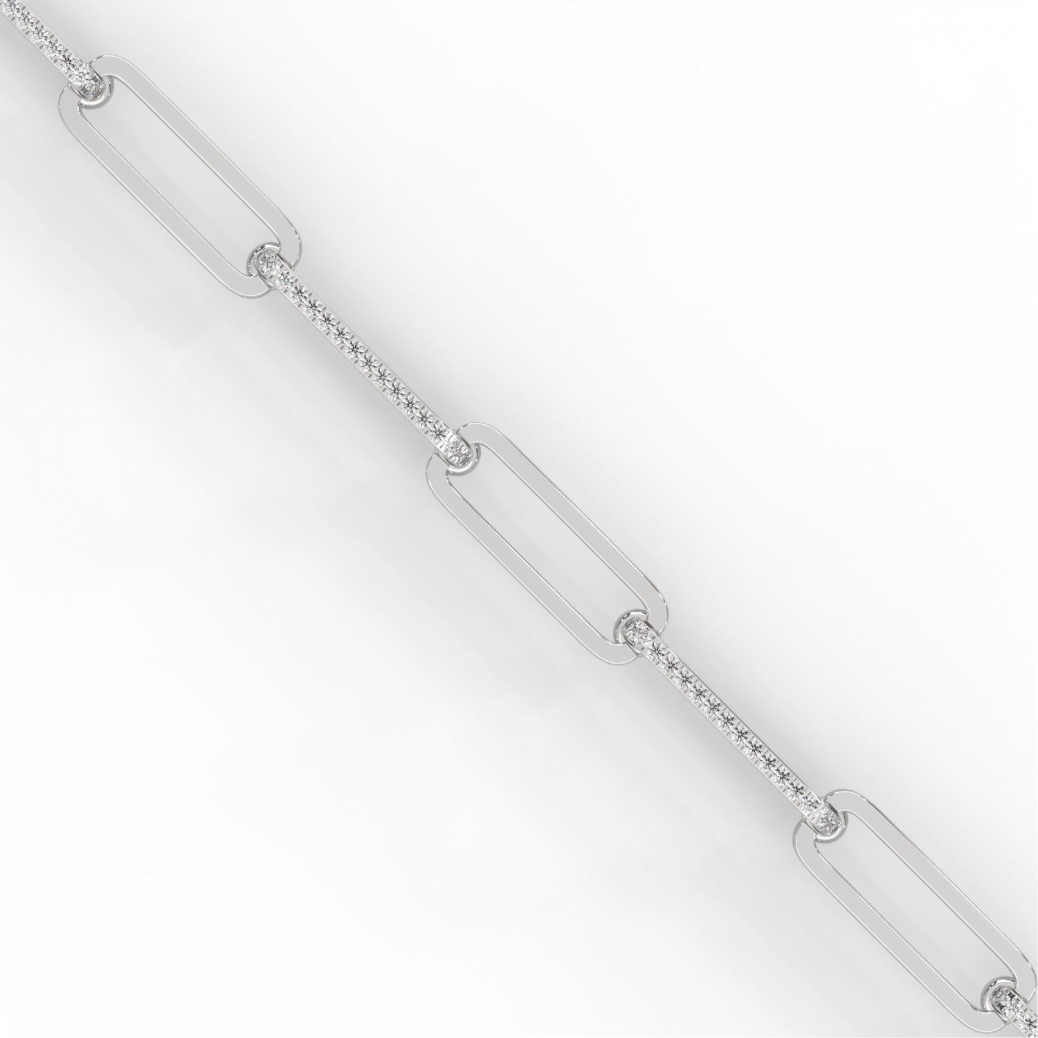 Lab-Grown Diamond Pavé Elongated Link Bracelet in White Gold