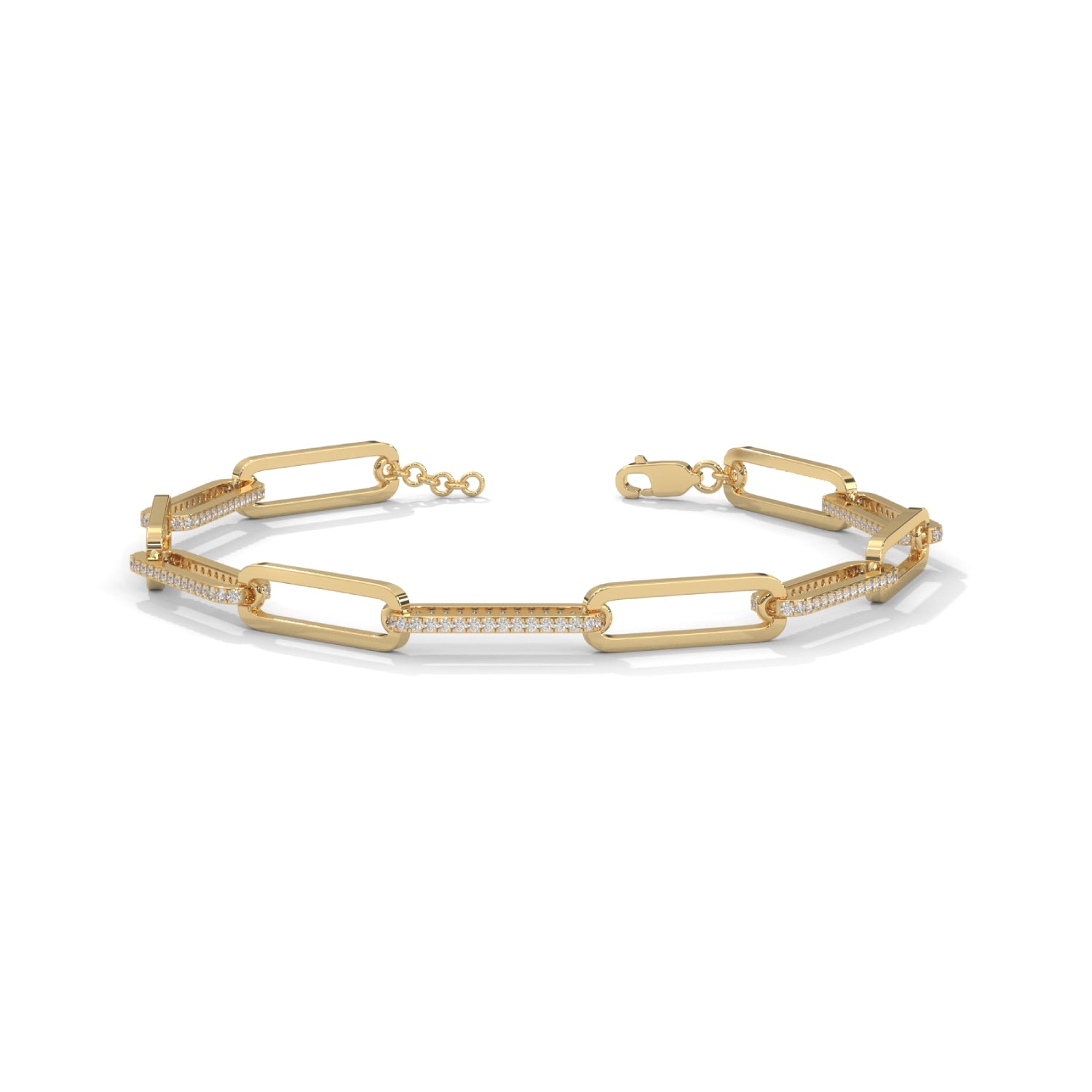 Lab-Grown Diamond Pavé Elongated Link Bracelet in Yellow Gold