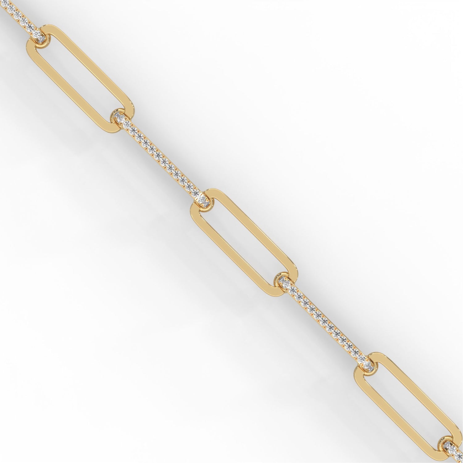 Lab-Grown Diamond Pavé Elongated Link Bracelet in Yellow Gold