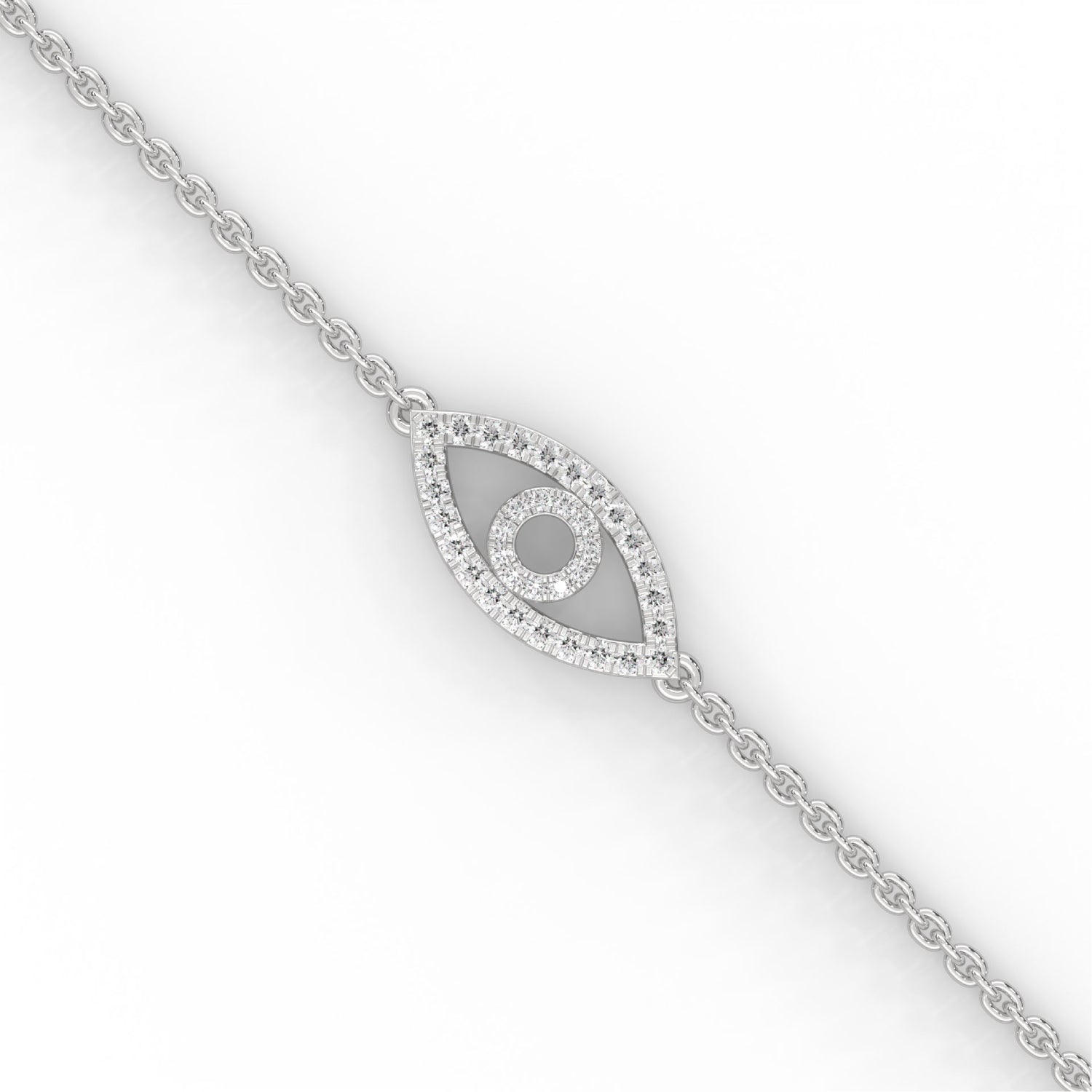 Lab-Grown Diamond Pavé Evil Eye Bracelet in White Gold