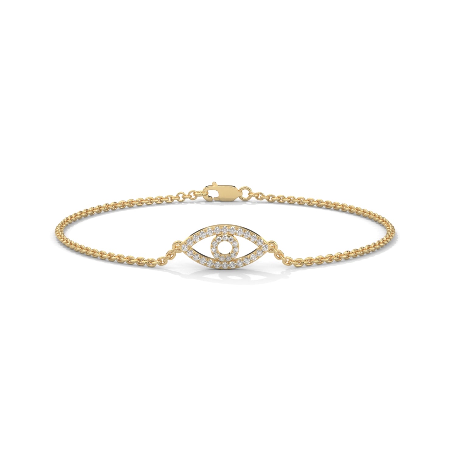 Lab-Grown Diamond Pavé Evil Eye Bracelet in Yellow Gold