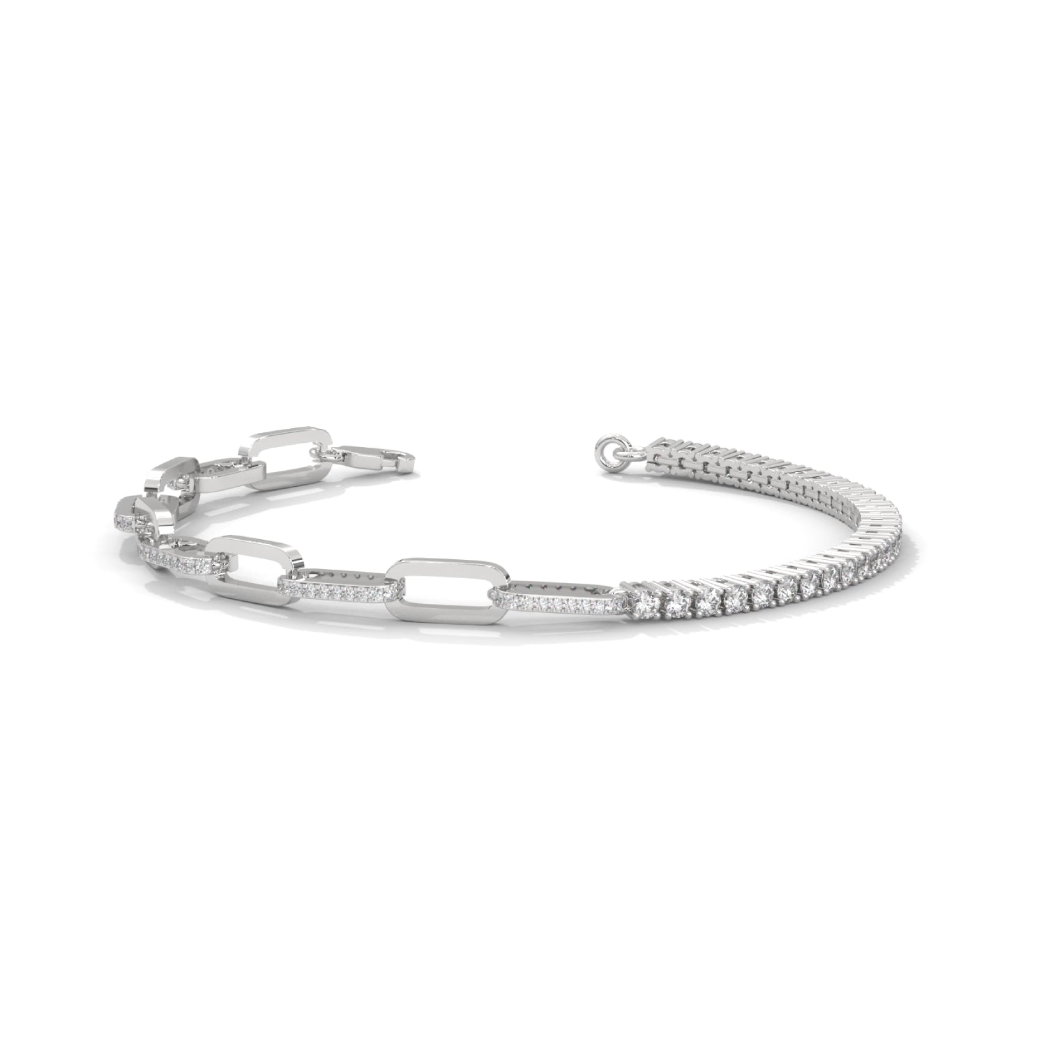 Lab-Grown Diamond Pavé Link Tennis Bracelet in White Gold