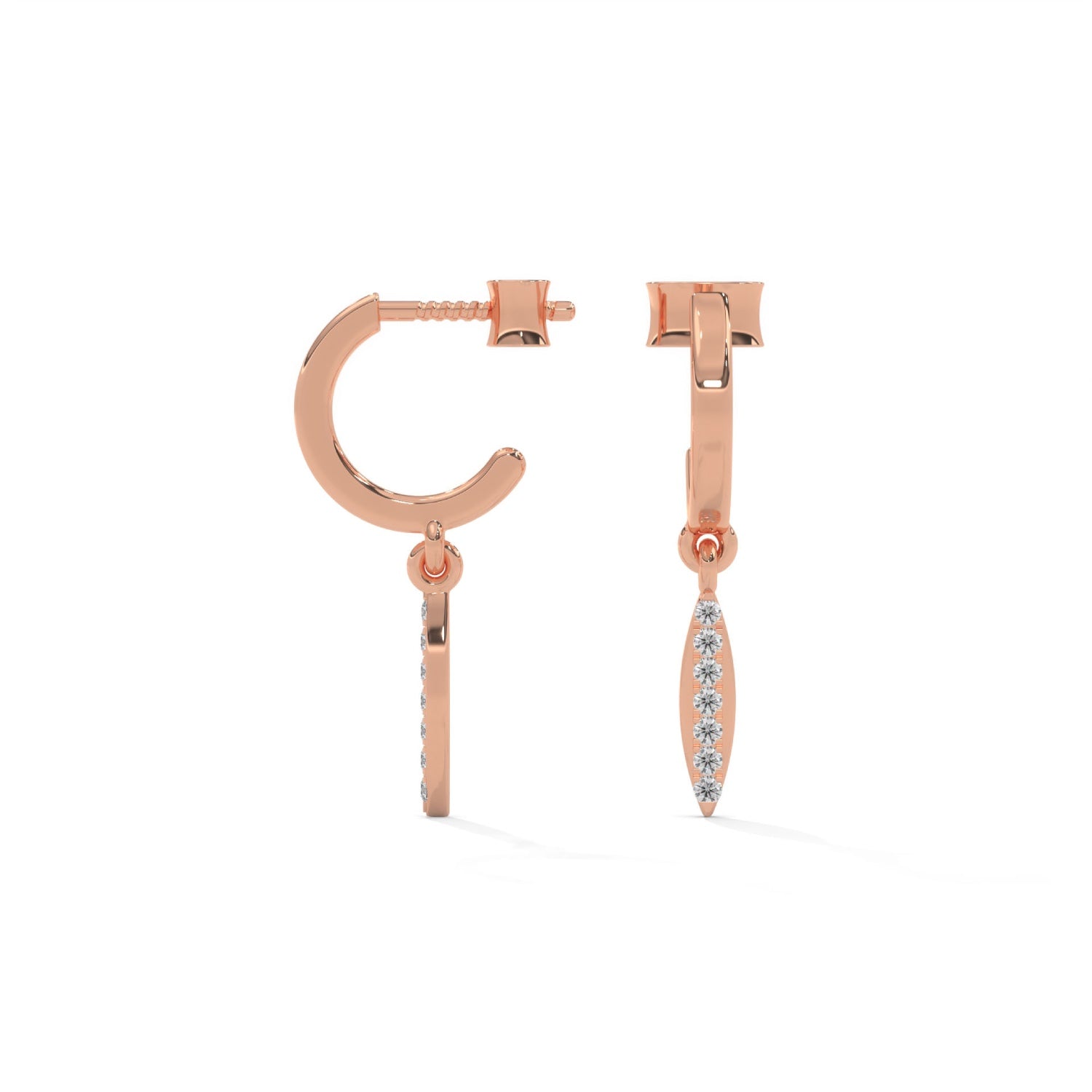 Lab-Grown Diamond Pavé Marquise Drop Huggie Hoop Earrings in Rose Gold