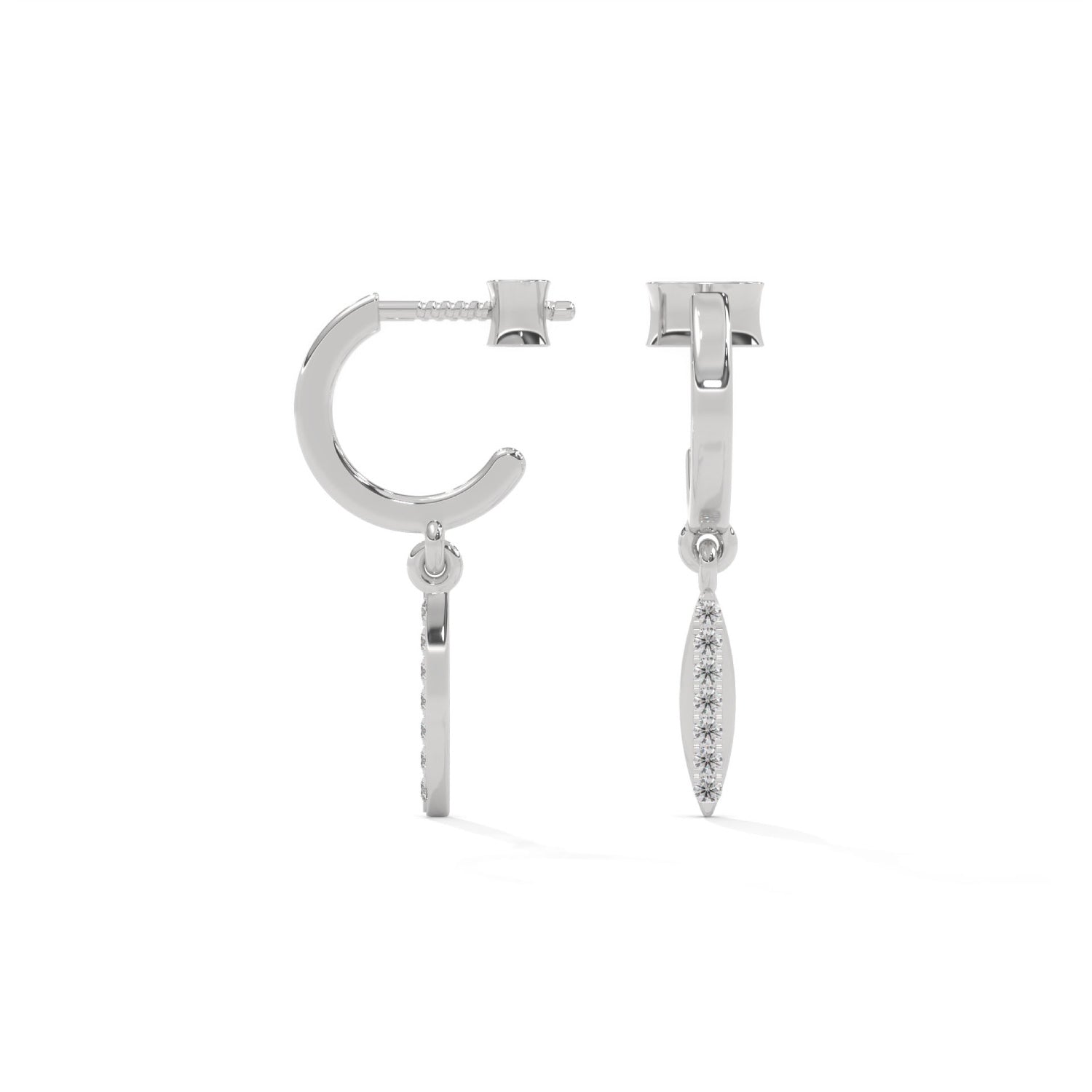Lab-Grown Diamond Pavé Marquise Drop Huggie Hoop Earrings in White Gold