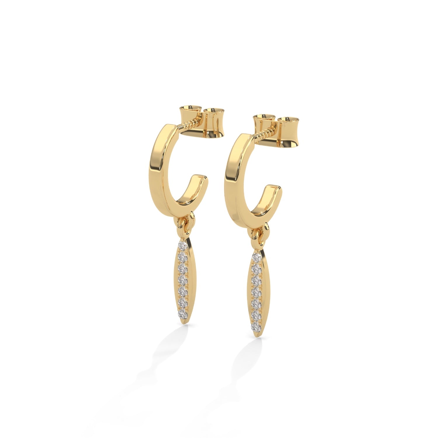 Lab-Grown Diamond Pavé Marquise Drop Huggie Hoop Earrings in Yellow Gold