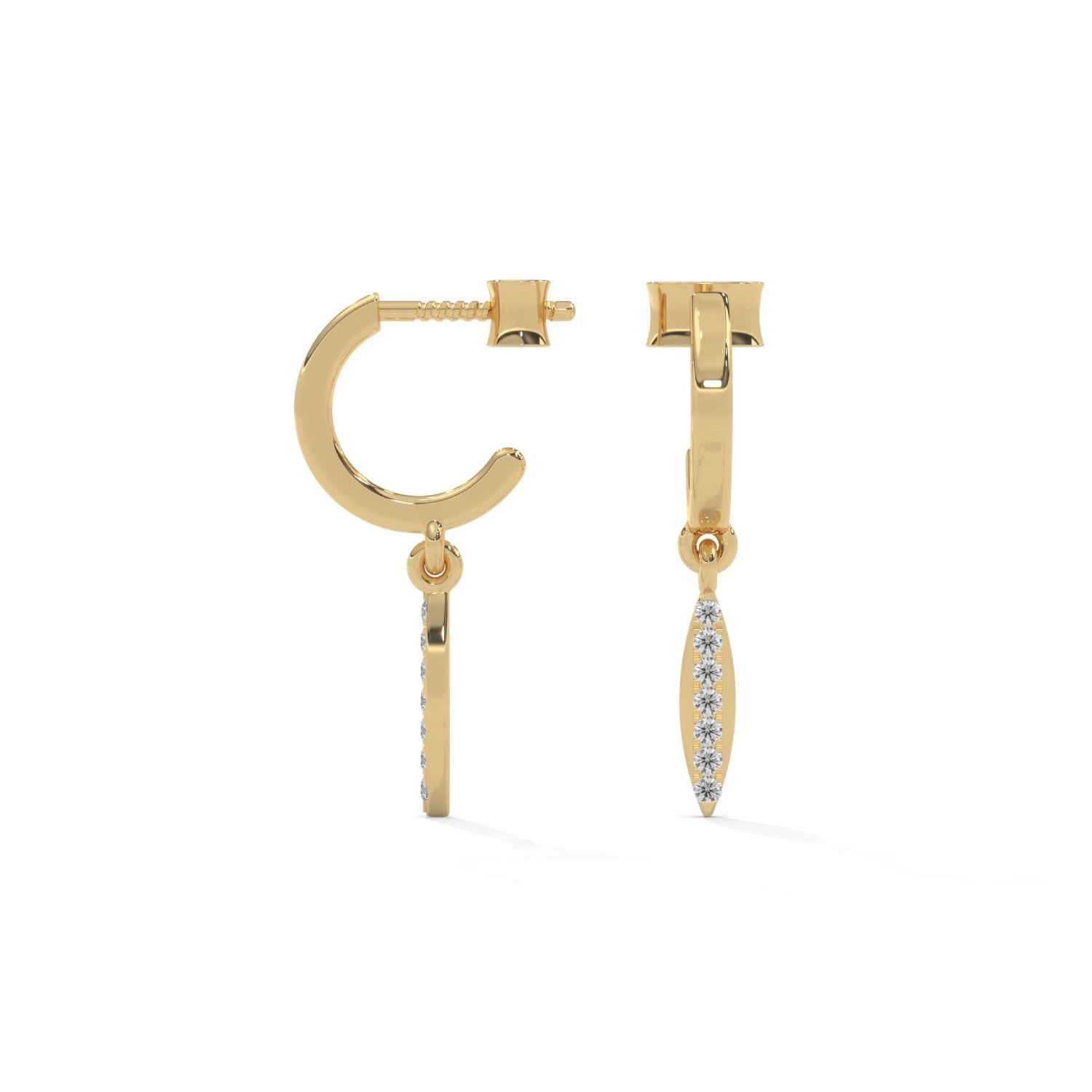 Lab-Grown Diamond Pavé Marquise Drop Huggie Hoop Earrings in Yellow Gold