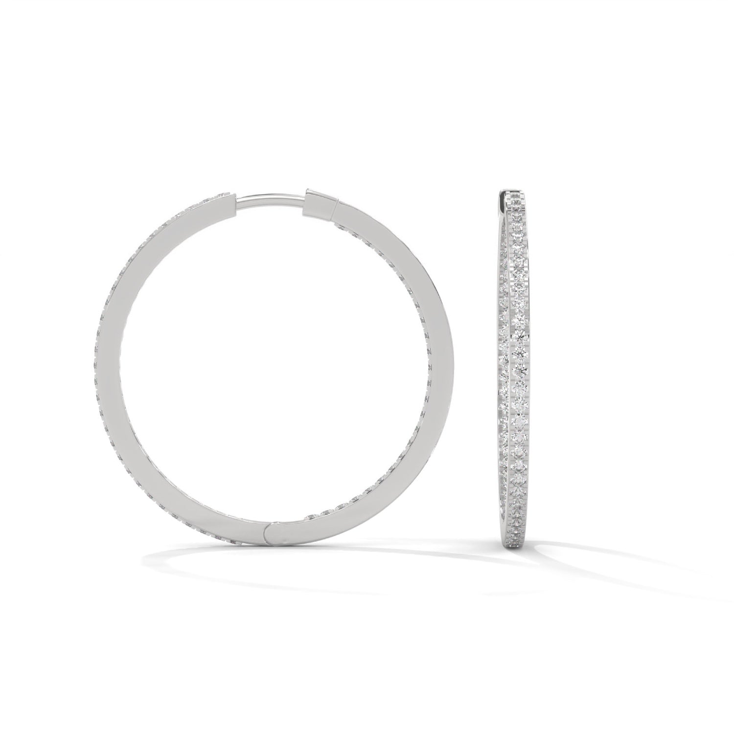 Lab-Grown Diamond Pavé Medium Hoop Earrings in White Gold