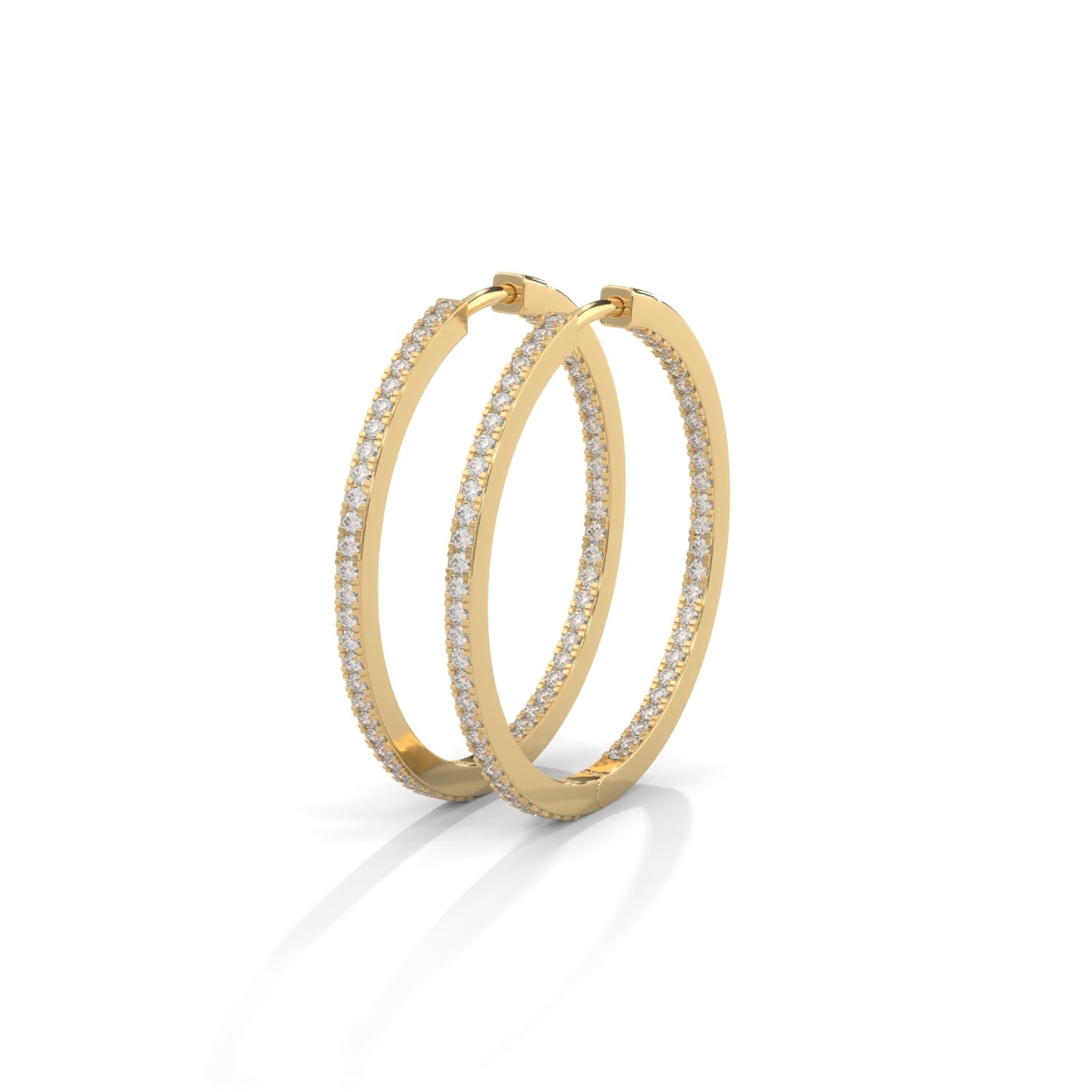 Lab-Grown Diamond Pavé Medium Hoop Earrings in Yellow Gold
