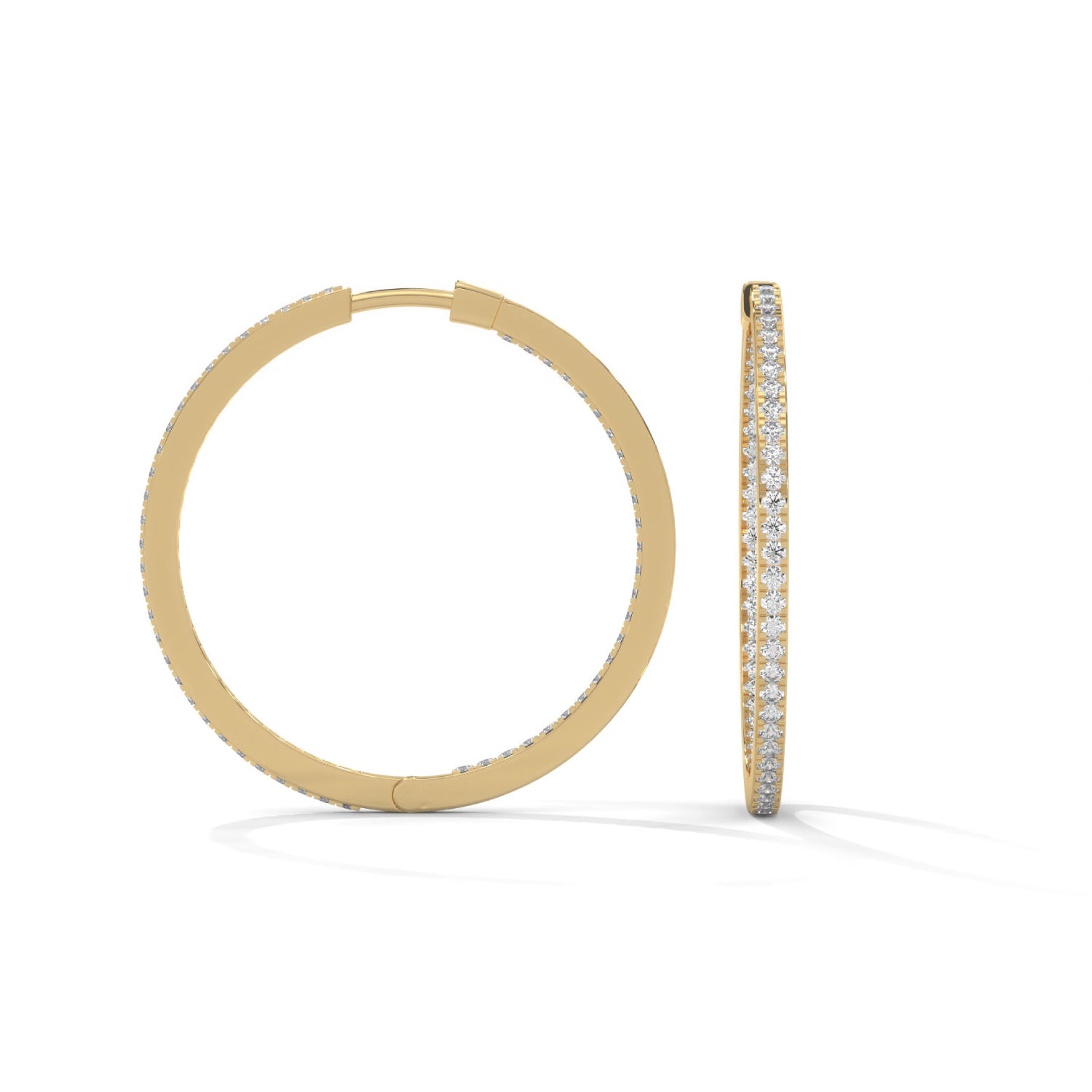 Lab-Grown Diamond Pavé Medium Hoop Earrings in Yellow Gold