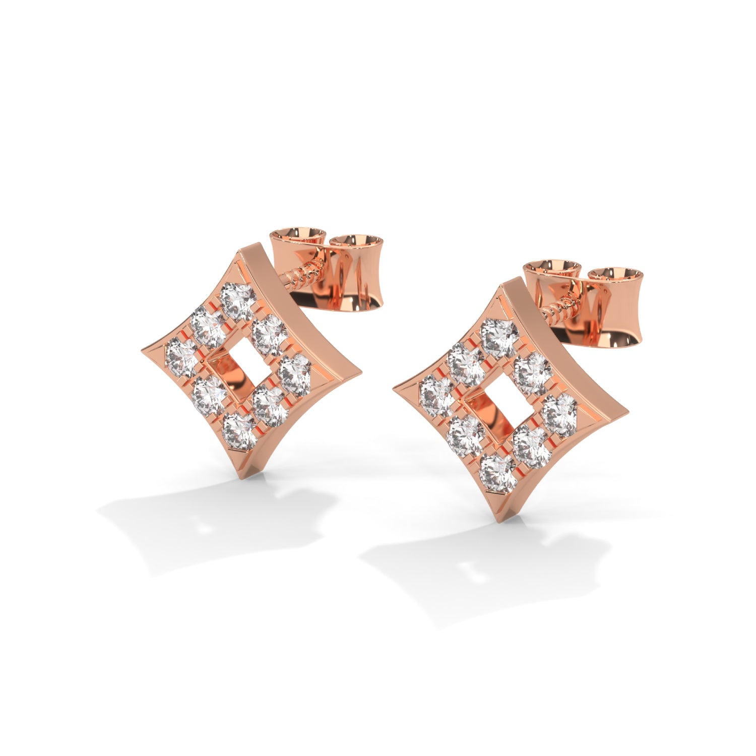 Lab-Grown Diamond Pavé Openwork Square Stud Earrings in Rose Gold