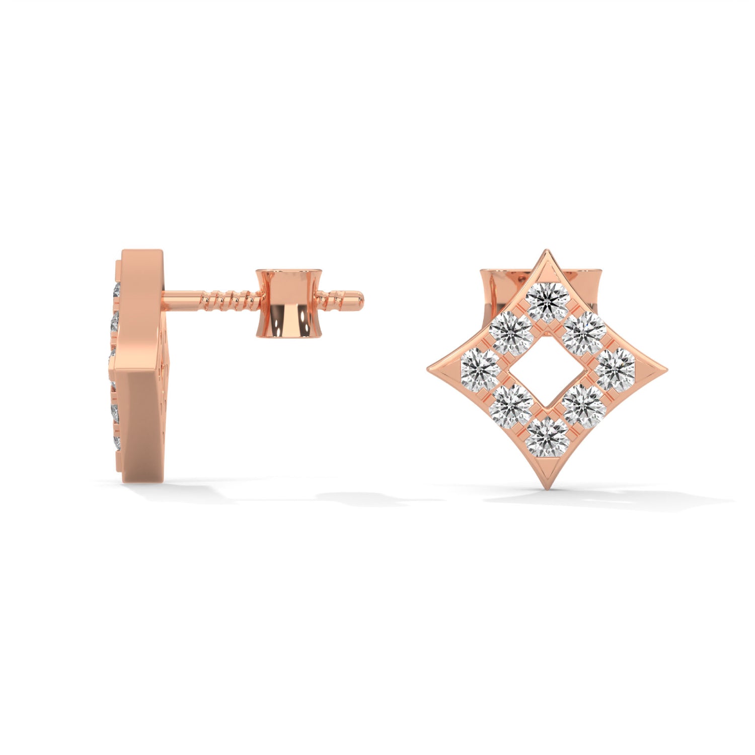 Lab-Grown Diamond Pavé Openwork Square Stud Earrings in Rose Gold