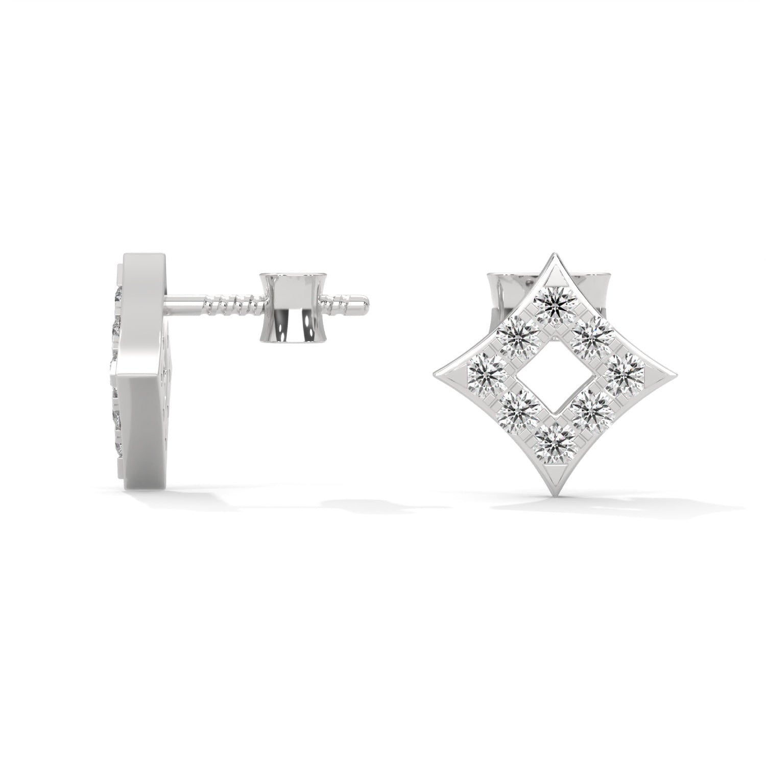 Lab-Grown Diamond Pavé Openwork Square Stud Earrings in White Gold
