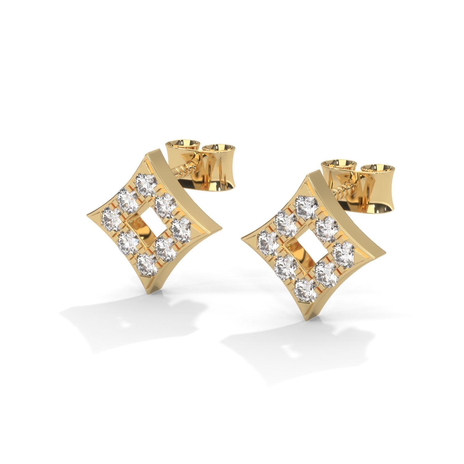 Lab-Grown Diamond Pavé Openwork Square Stud Earrings in Yellow Gold
