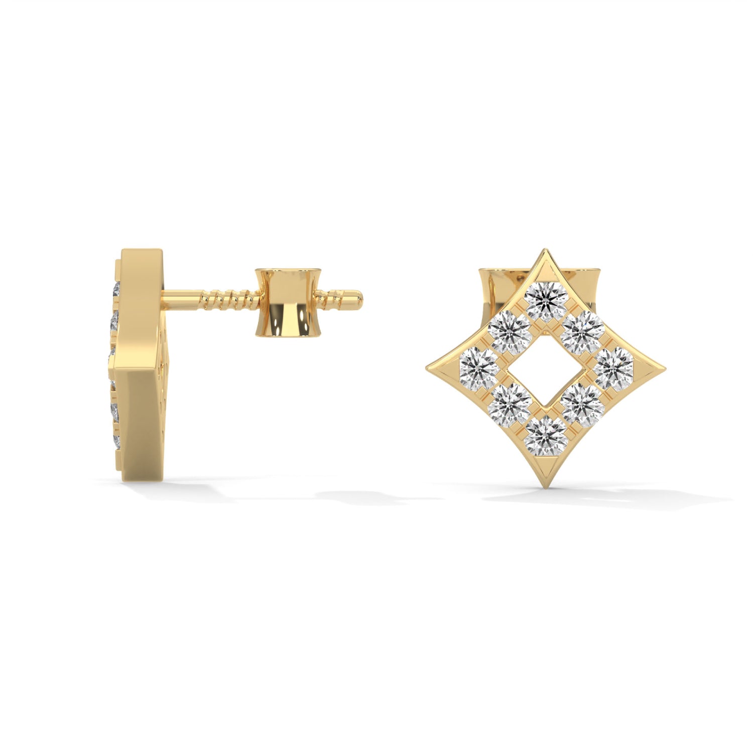 Lab-Grown Diamond Pavé Openwork Square Stud Earrings in Yellow Gold