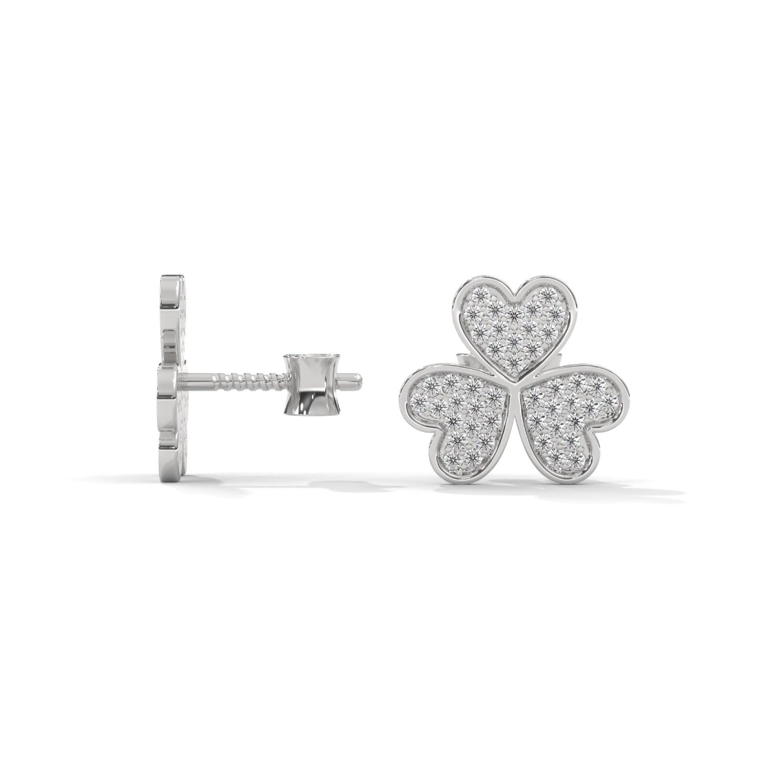 Lab-Grown Diamond Pavé Triple Heart Stud Earrings in White Gold