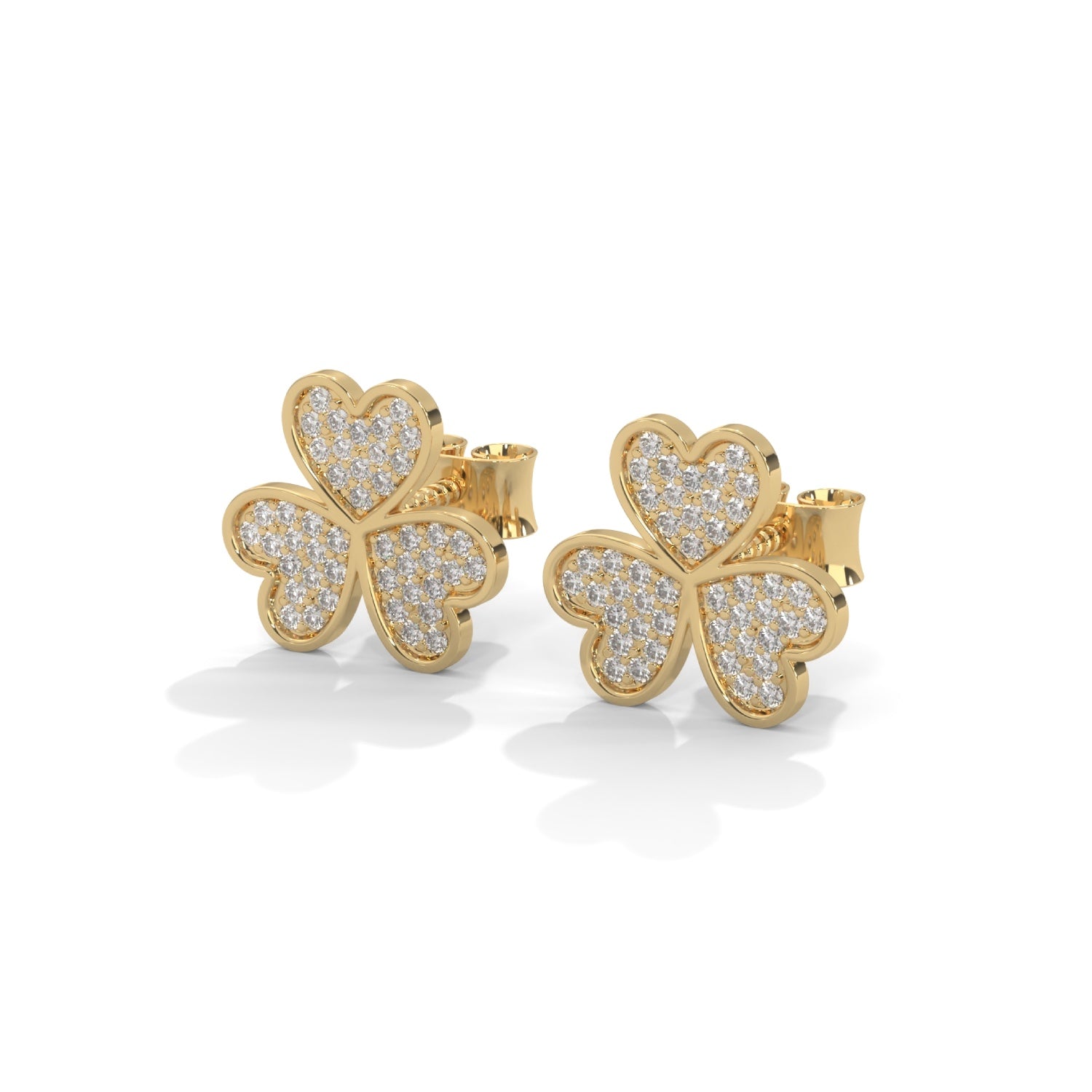 Lab-Grown Diamond Pavé Triple Heart Stud Earrings in Yellow Gold