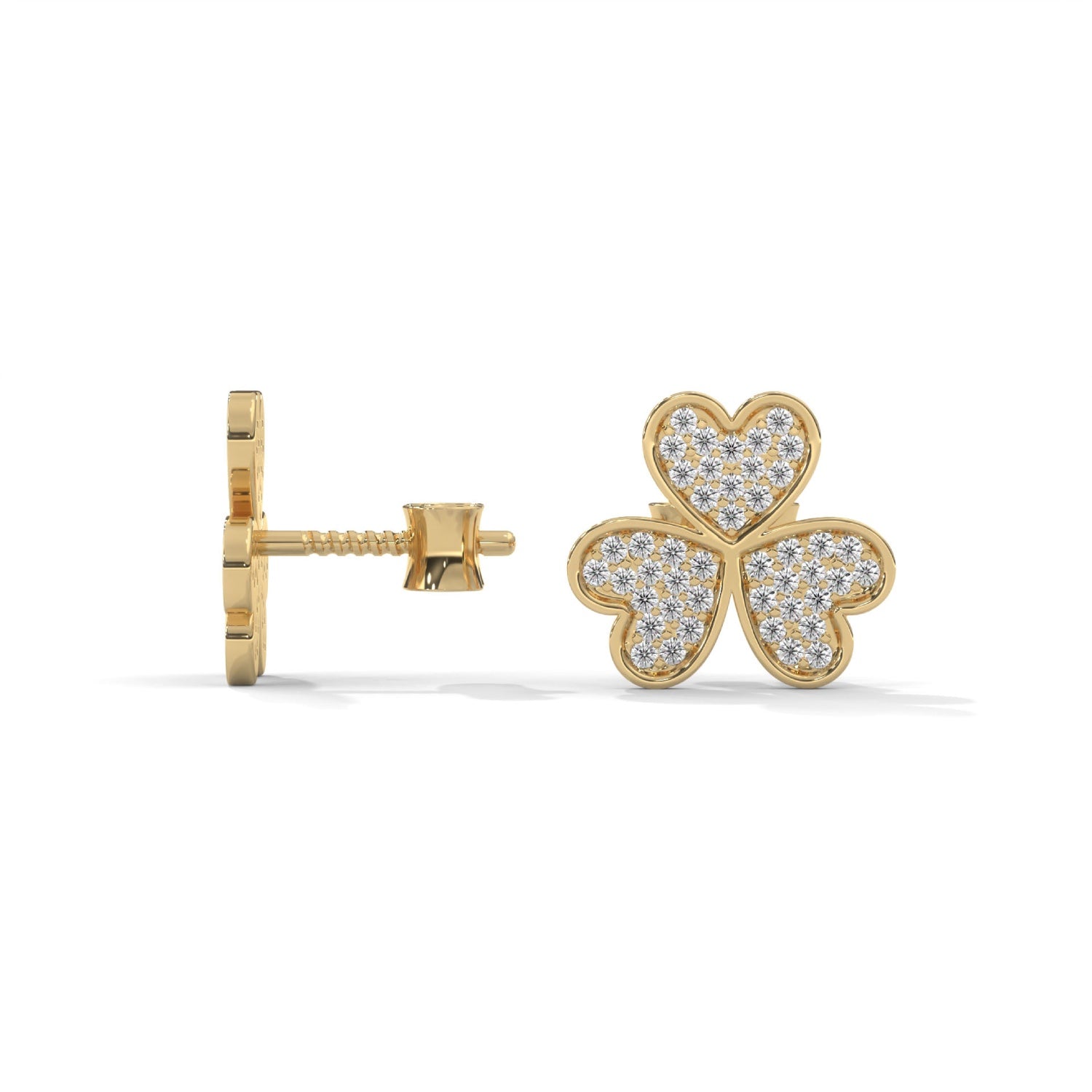 Lab-Grown Diamond Pavé Triple Heart Stud Earrings in Yellow Gold