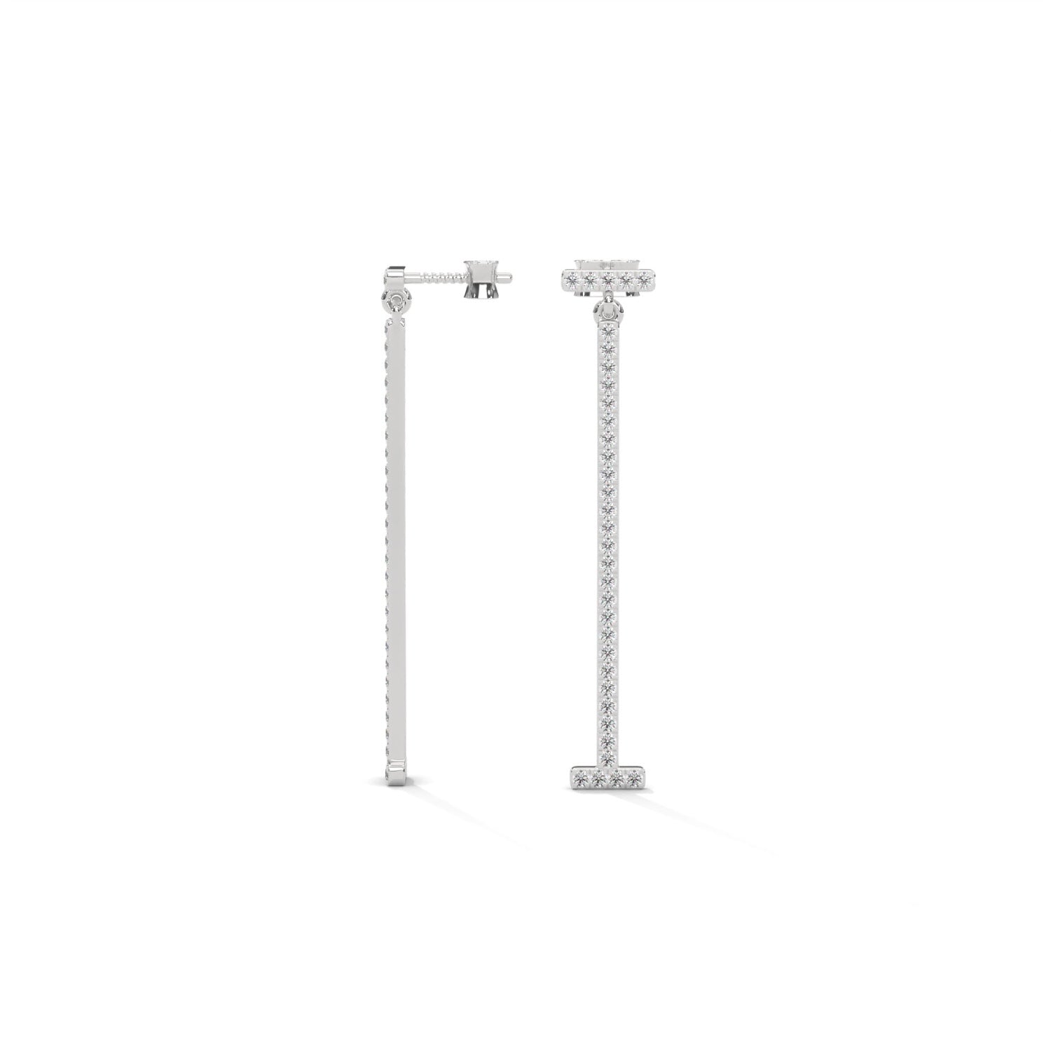 Lab-Grown Diamond Pavé Vertical Bar Drop Earrings in White Gold