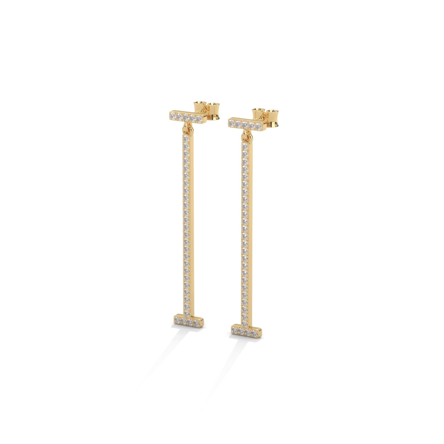 Lab-Grown Diamond Pavé Vertical Bar Drop Earrings in Yellow Gold