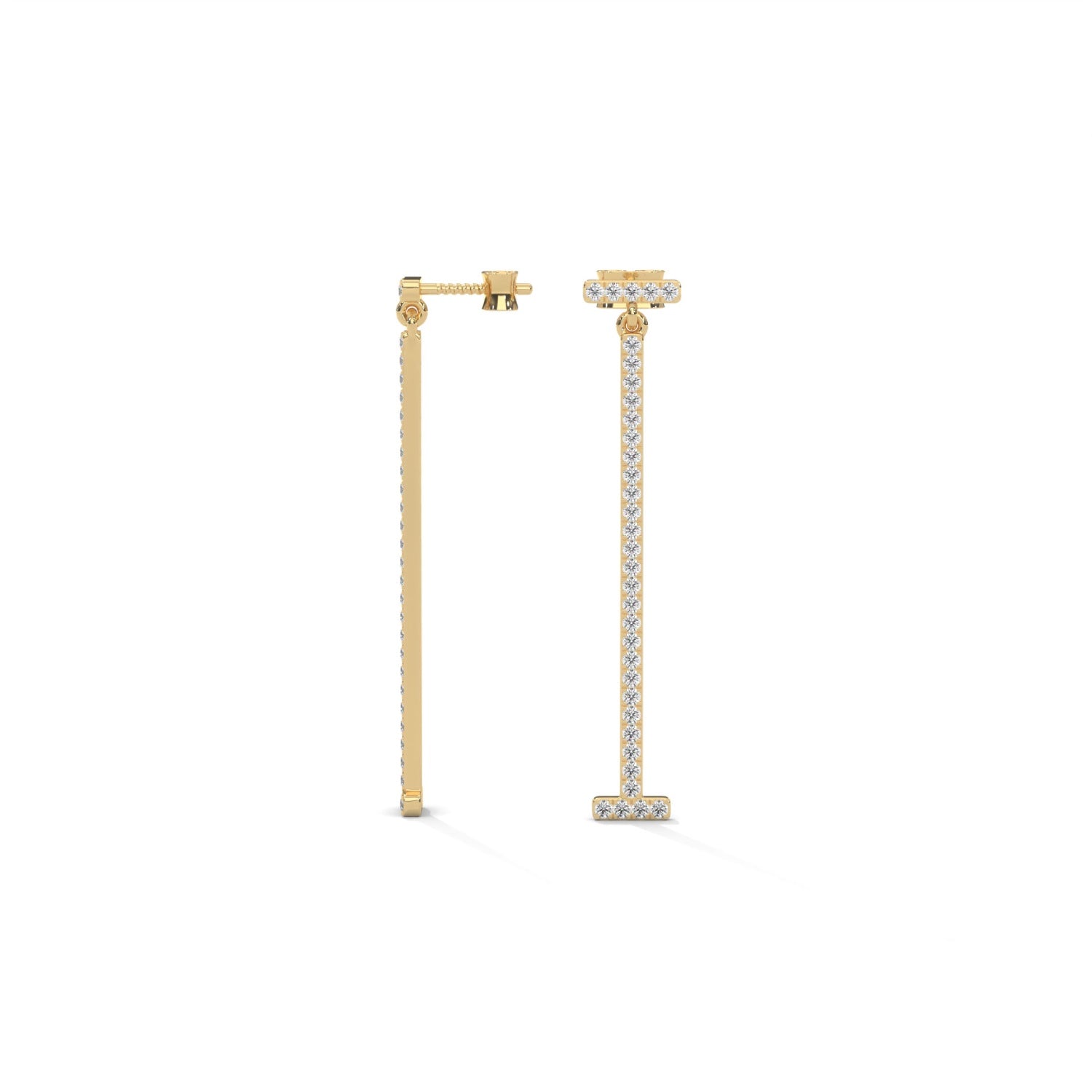 Lab-Grown Diamond Pavé Vertical Bar Drop Earrings in Yellow Gold