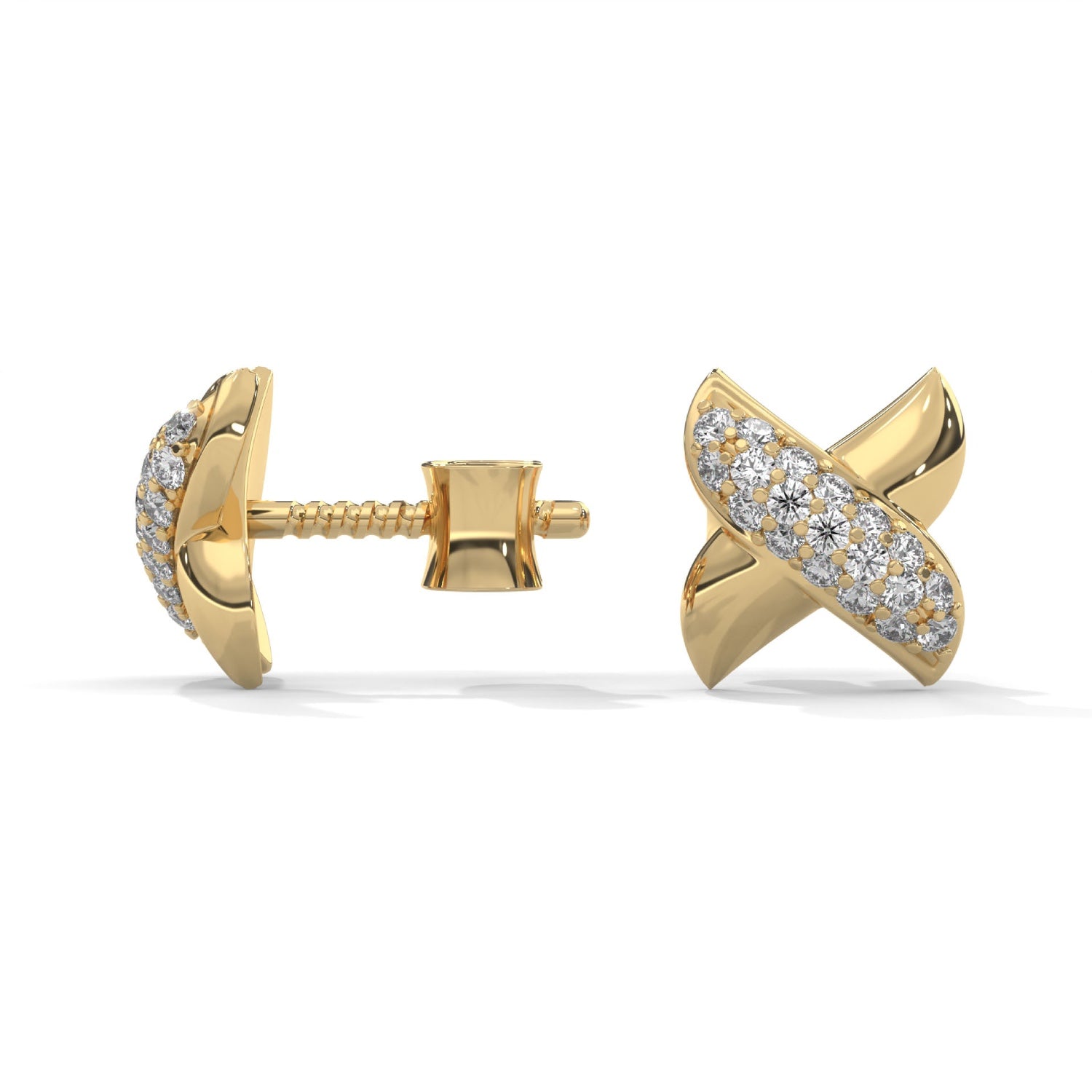 Lab-Grown Diamond Pavé X Stud Earrings in Yellow Gold