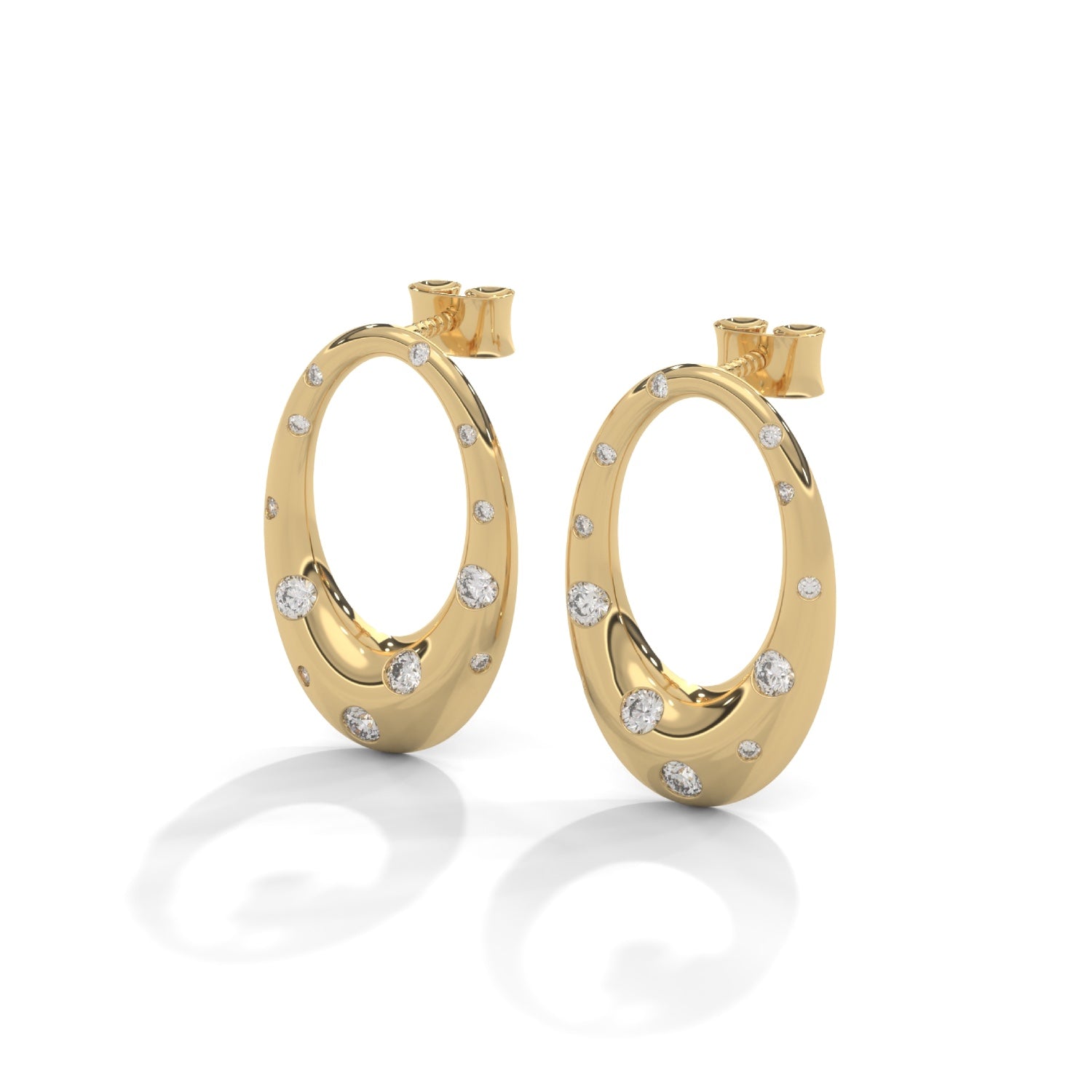 Lab-Grown Diamond Scattered Open Oval Drop Earrings in Yellow Gold