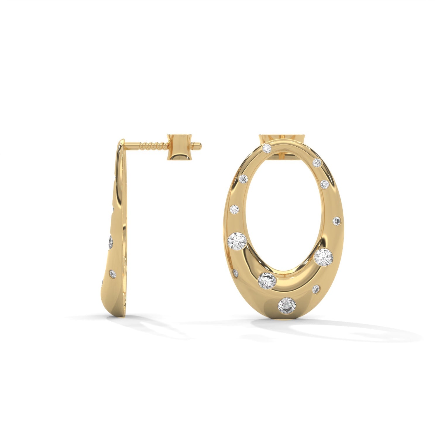Lab-Grown Diamond Scattered Open Oval Drop Earrings in Yellow Gold